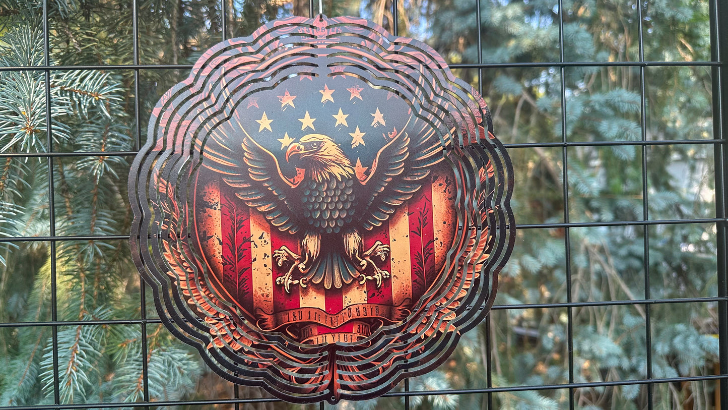 3D Eagle Wind Spinner with USA Flag - 10-Inch Yard Decor for Veterans