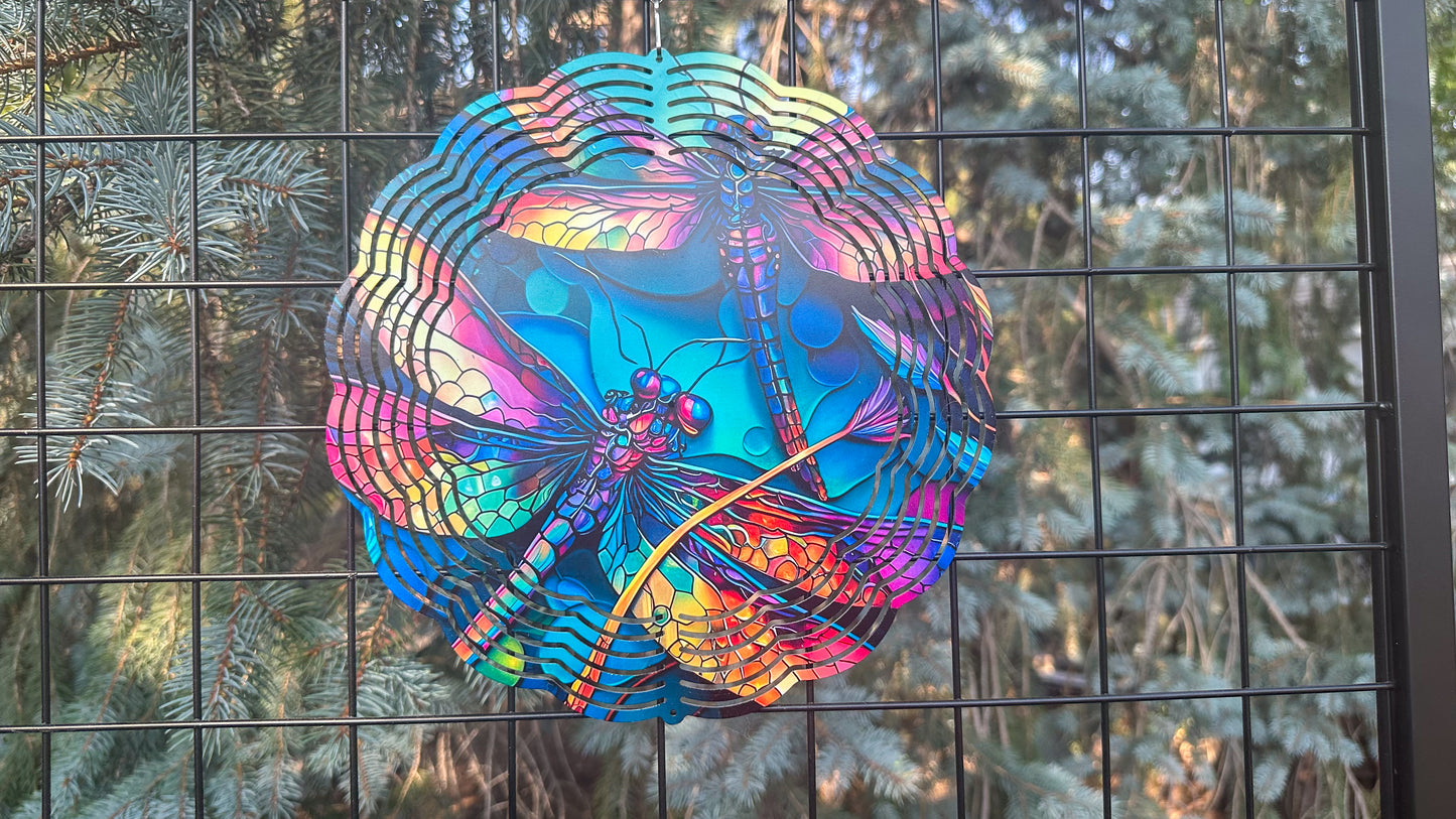 Colorful 10 Dragonfly 3D Wind Spinner  Eye-Catching Garden Decor