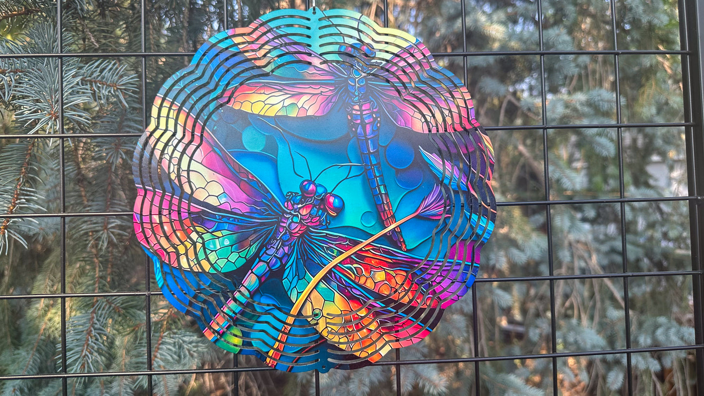 Colorful 10 Dragonfly 3D Wind Spinner  Eye-Catching Garden Decor