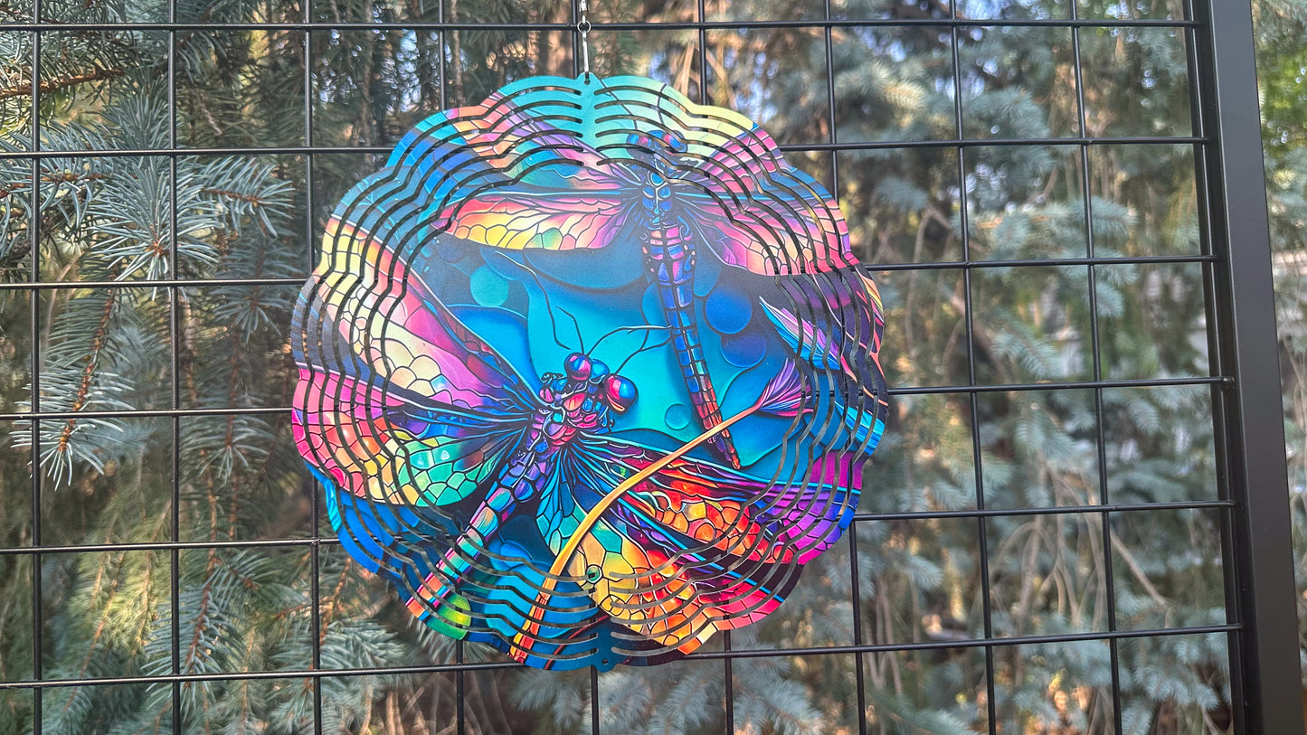 Colorful 10 Dragonfly 3D Wind Spinner  Eye-Catching Garden Decor