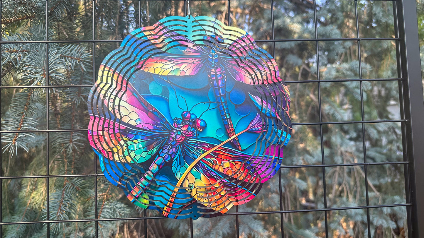 Colorful 10 Dragonfly 3D Wind Spinner  Eye-Catching Garden Decor