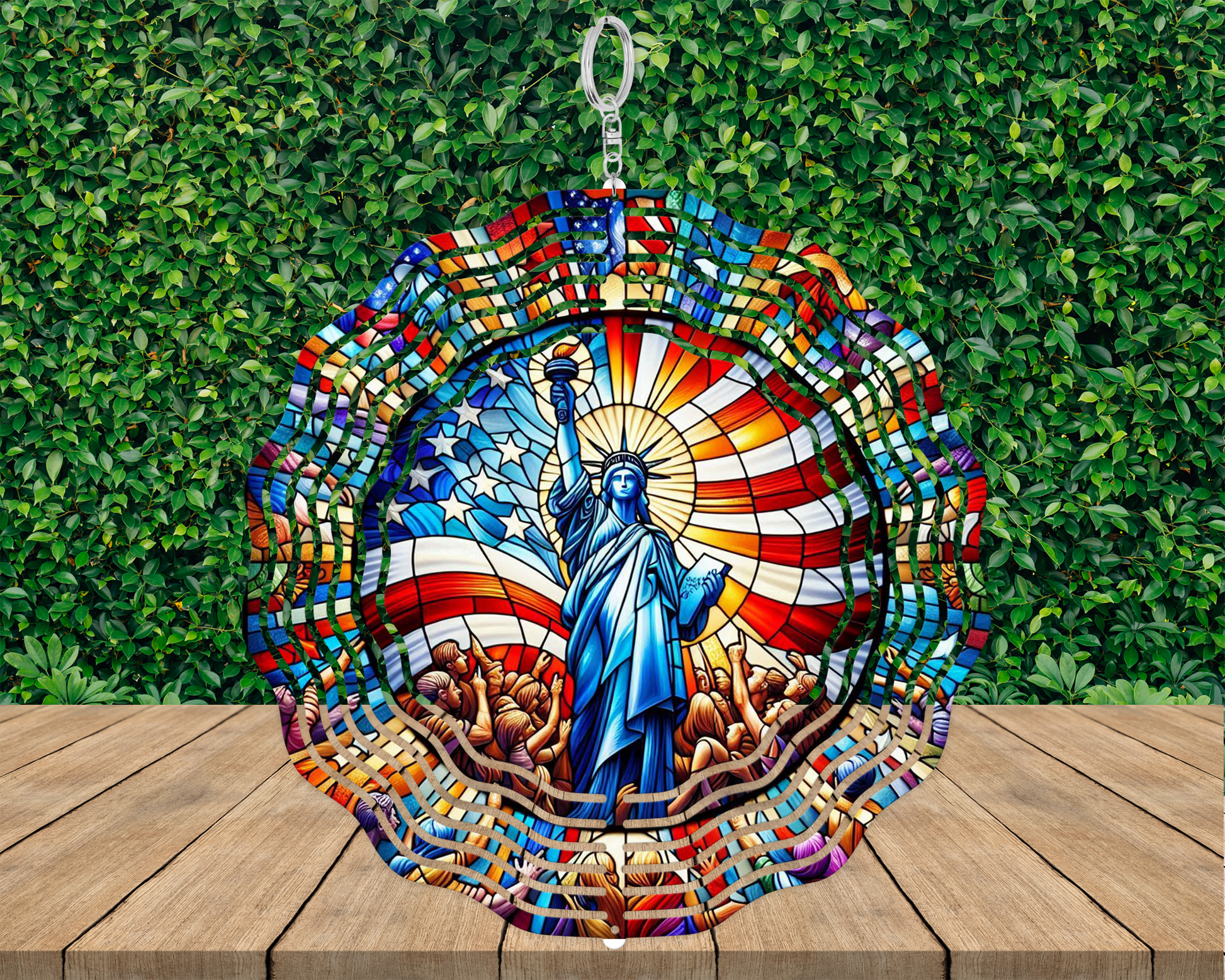 USA Flag Backdrop Spin Art - Liberty Statue Wind Spinner