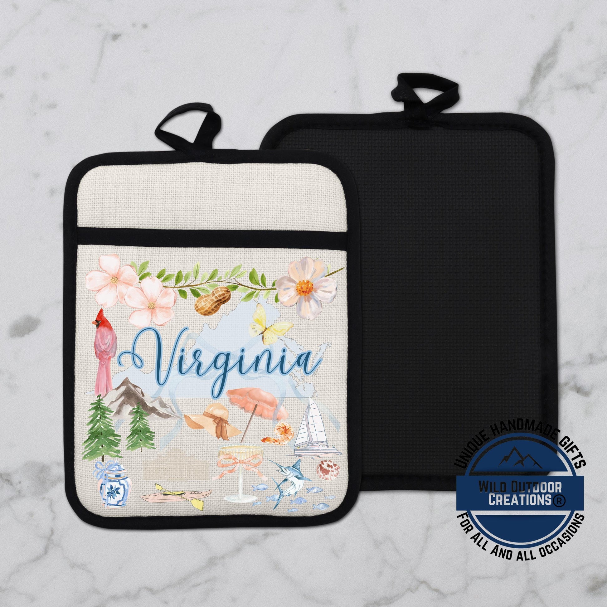 Virginia Pot Holder – Linen Kitchen Accessory With Cardinal Watercolor Design - alternate view