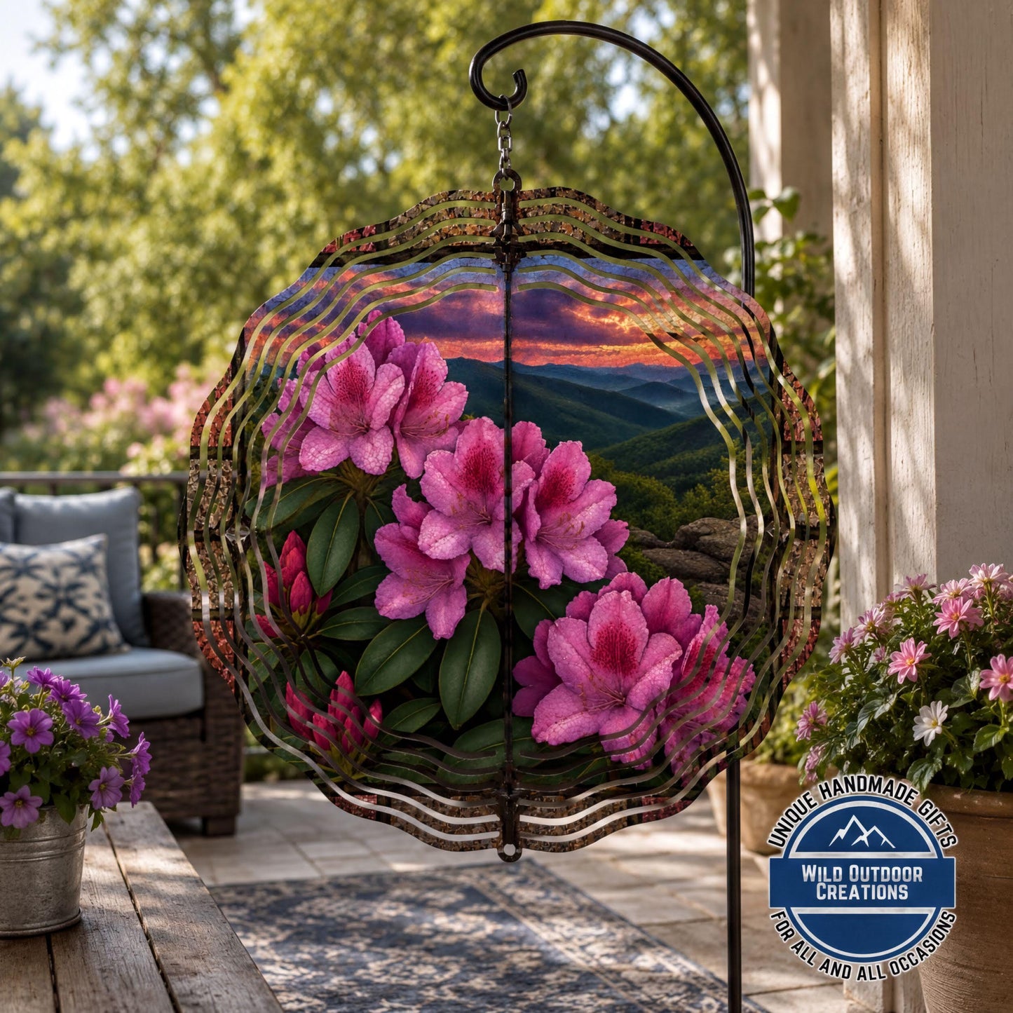West Virginia Rhododendron Wind Spinner State Flower Mountain Sunset Garden Outdoor Decor Gift