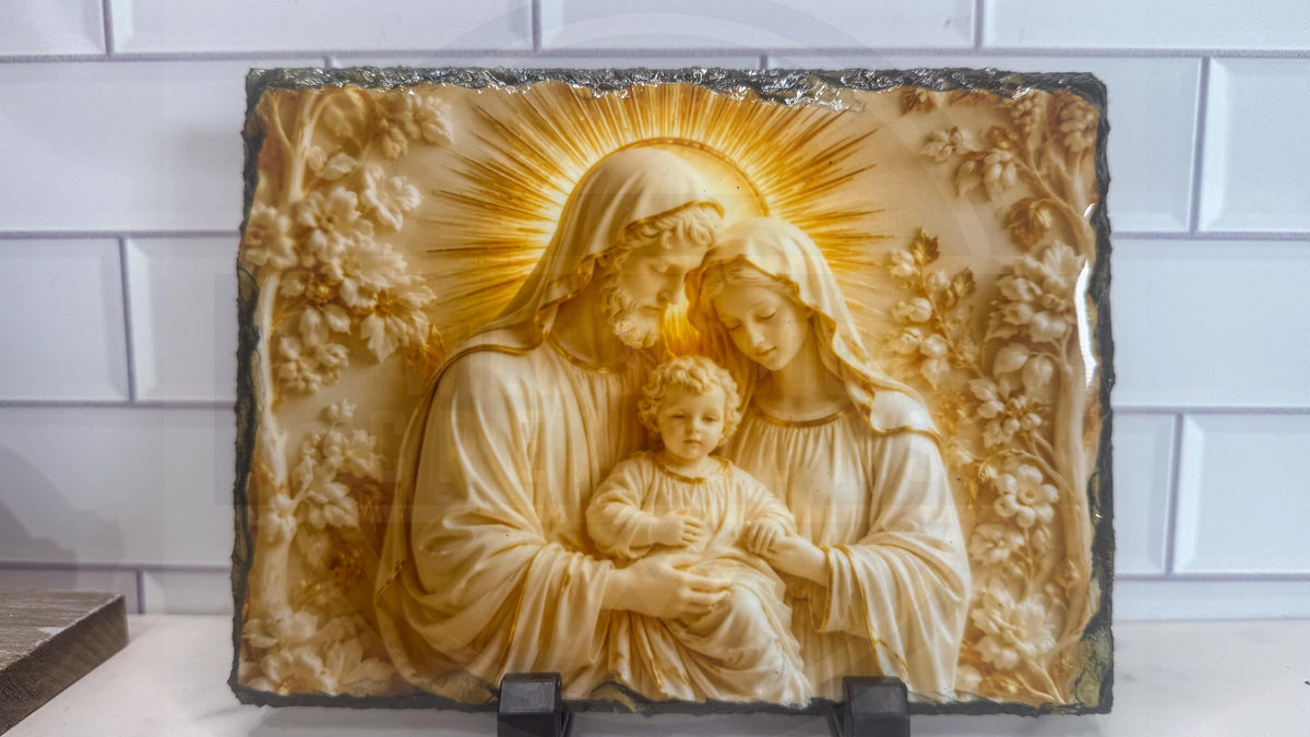 Holy Family Slate Plaque, Religious Wall Art, Rustic Rock Home Decor Gift