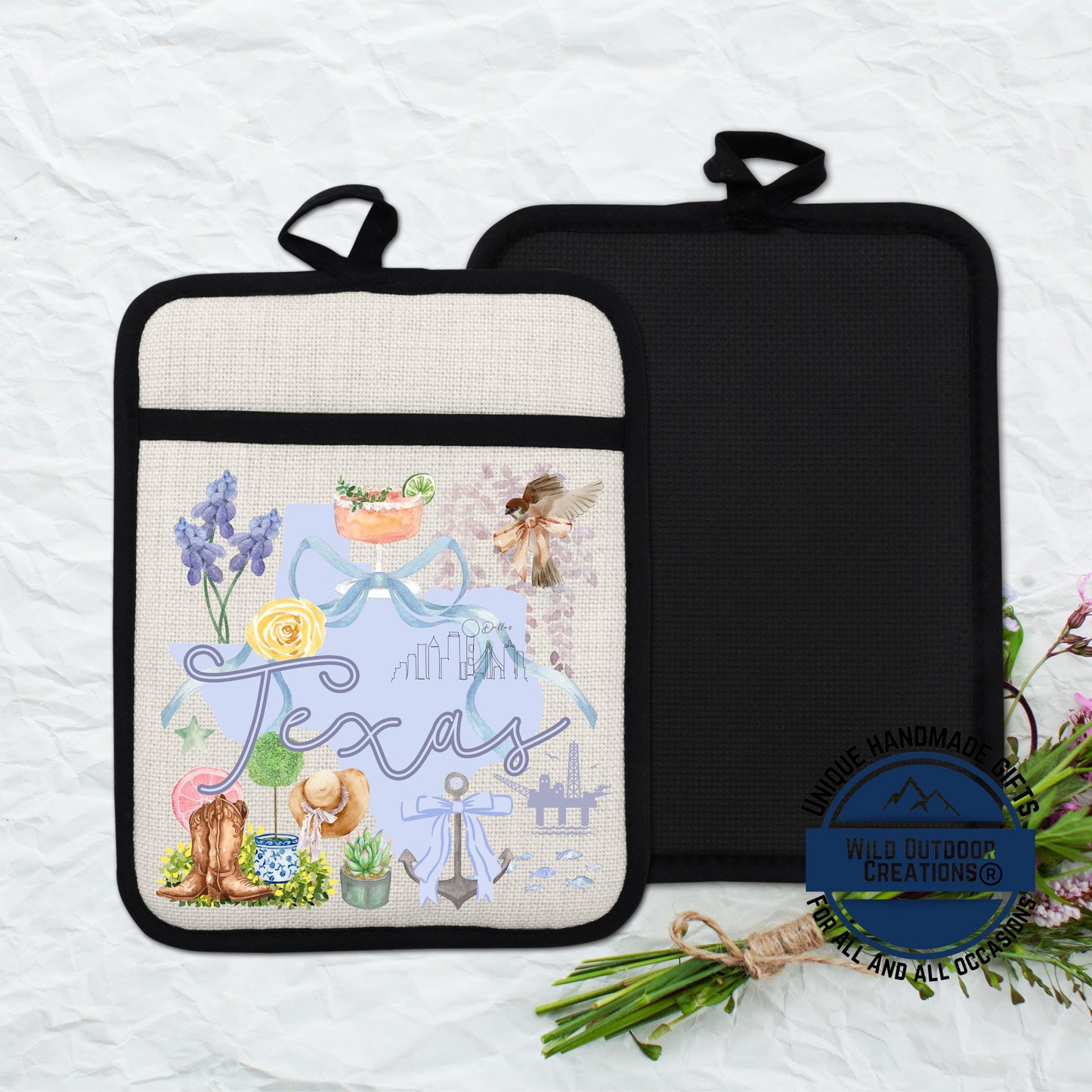 Texas Pocket Pot Holder – Non Slip Potholder with Watercolor Design & Heat Resistant Pocket - alternate view