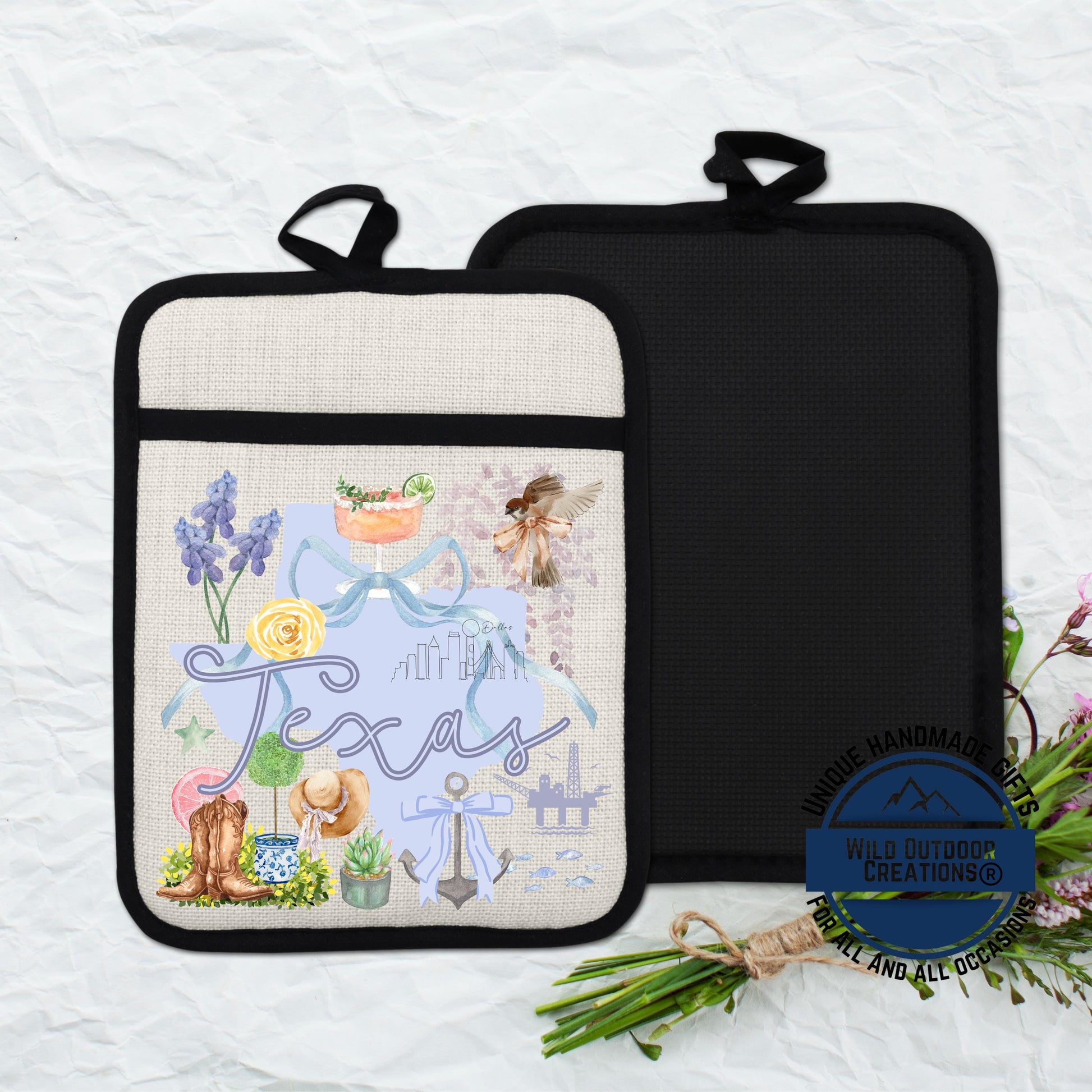 Texas Pocket Pot Holder – Non Slip Potholder with Watercolor Design & Heat Resistant Pocket - alternate view