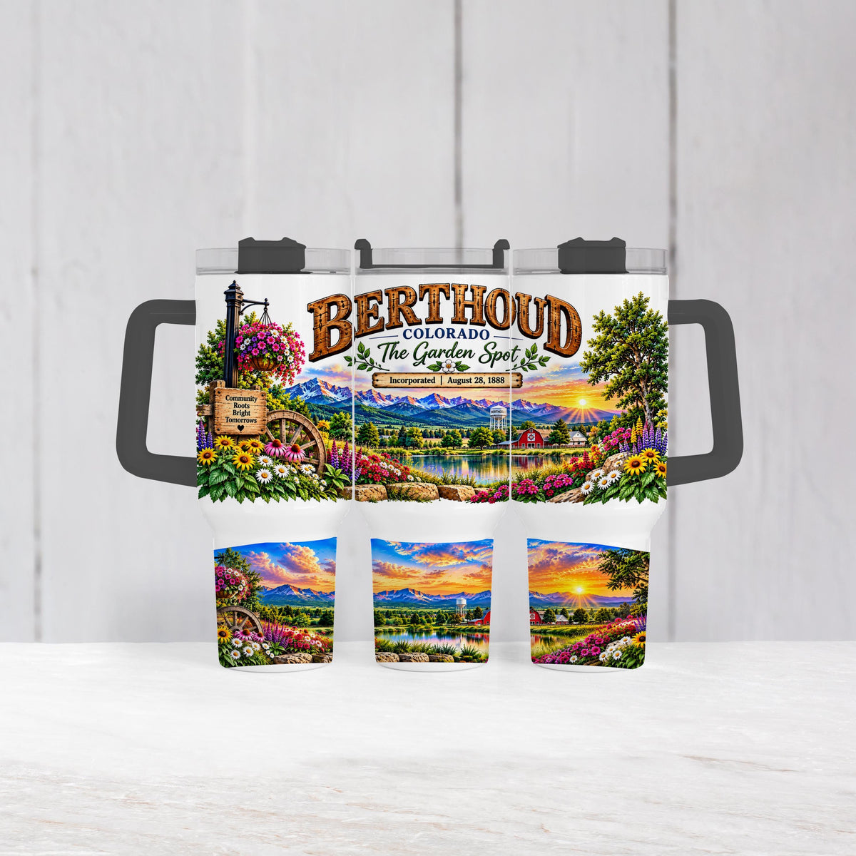 Berthoud Colorado Tumbler, 40 Oz Handle Cup, Garden Spot Gift