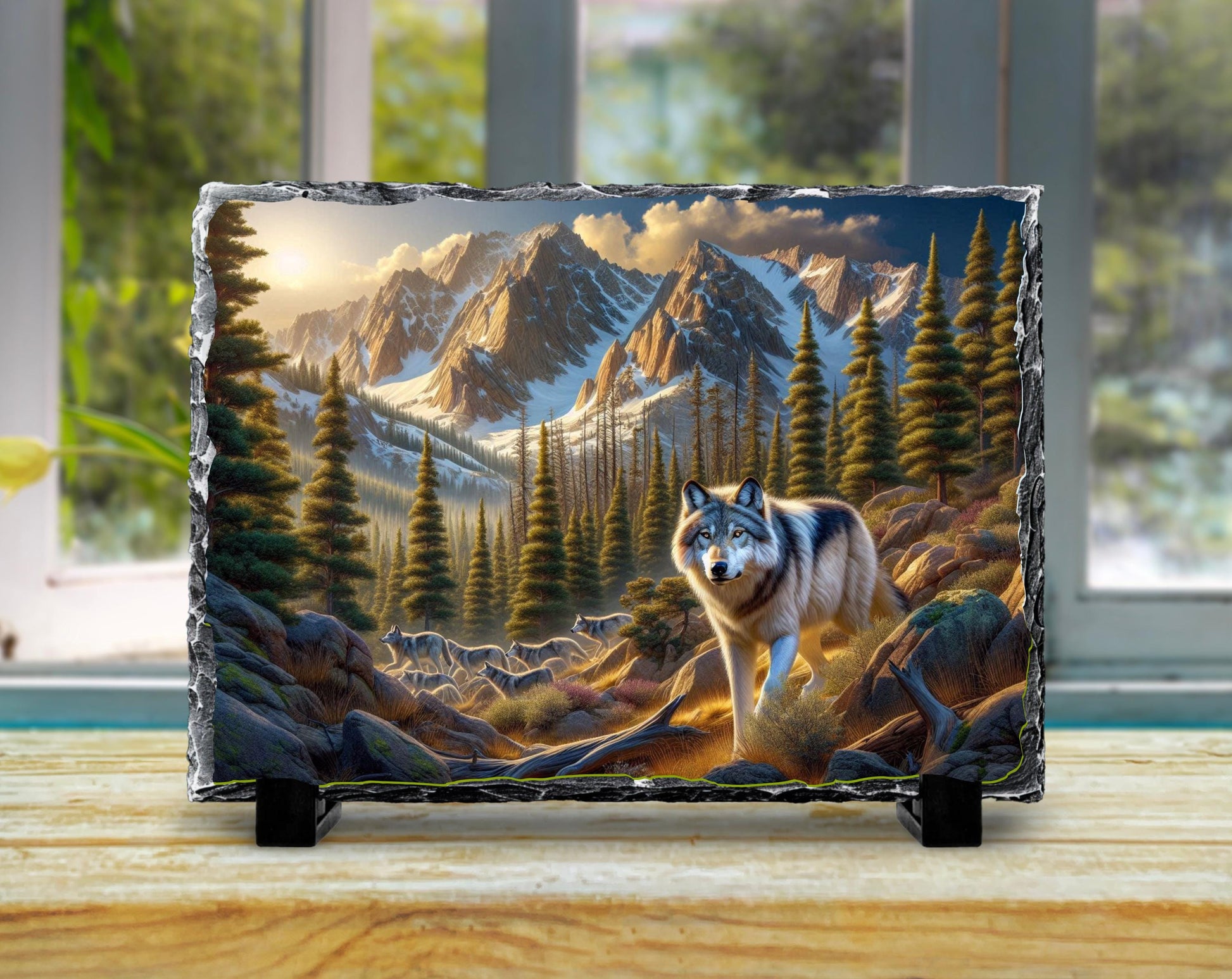 Wolf Stone Plaque - Rustic Slate Artwork | Wildlife Wall Art Gift - packaging and presentation