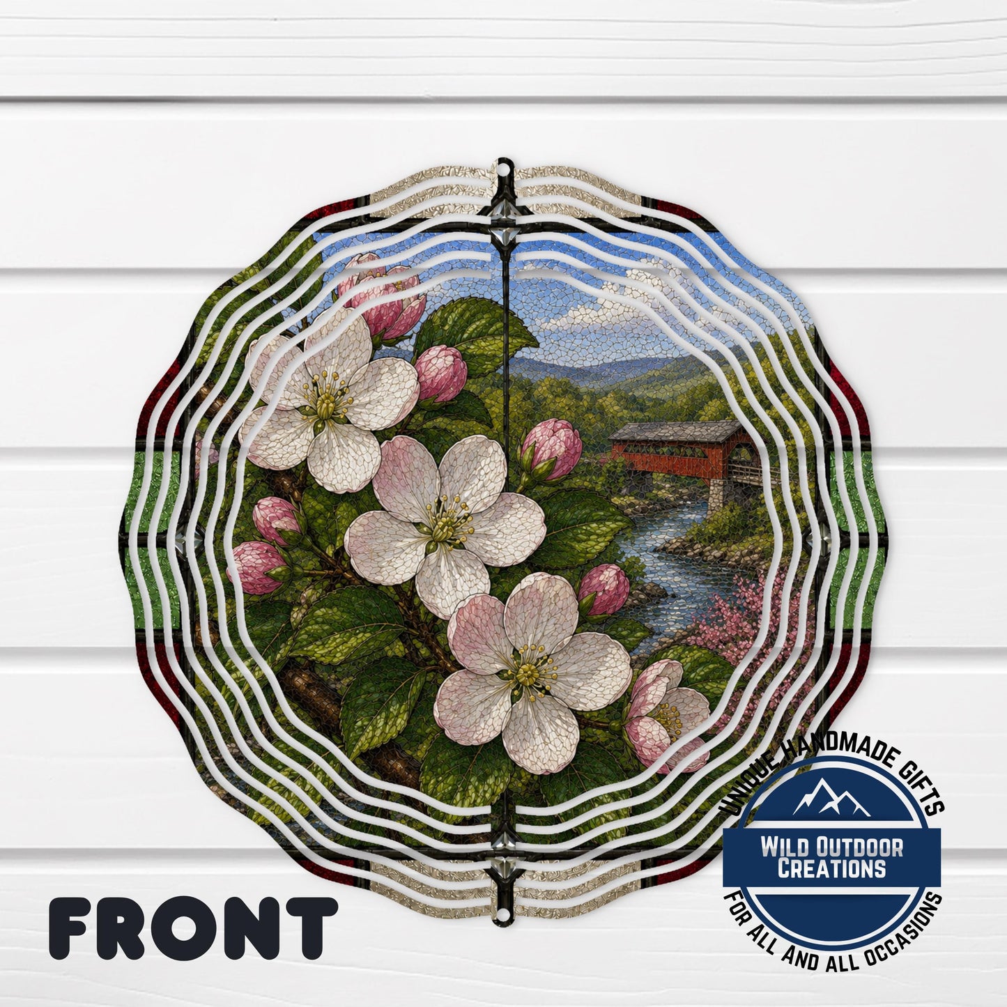 Apple Blossom Wind Spinner – Arkansas State Flower Stained Glass Decor