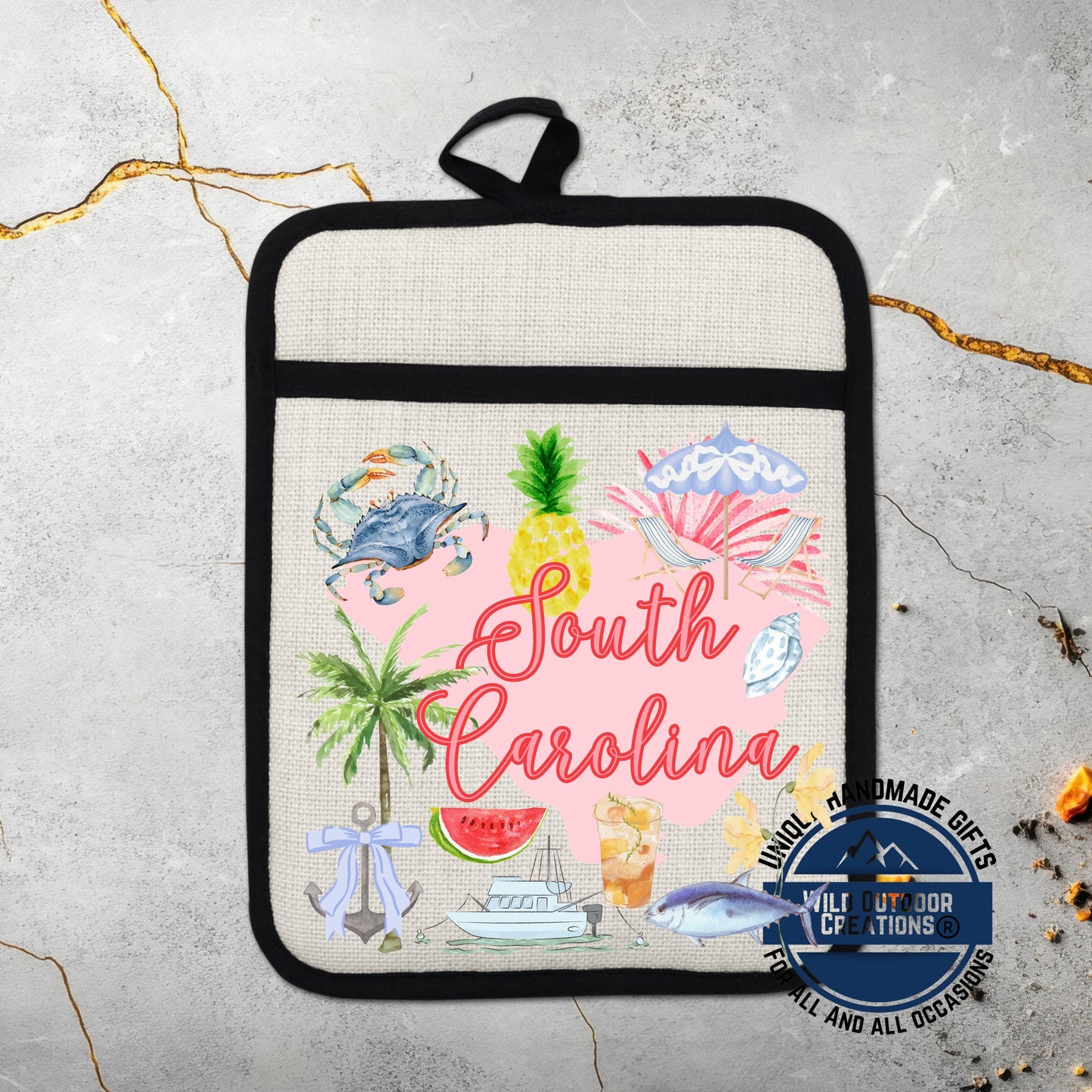 South Carolina Pot Holder – Non Slip Potholder with Linen Sublimation Fabric, Coastal Kitchen Decor - product dimensions a...