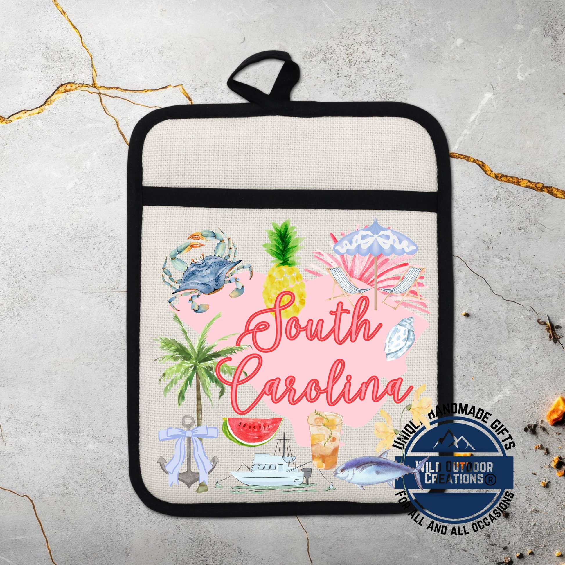 South Carolina Pot Holder – Non Slip Potholder with Linen Sublimation Fabric, Coastal Kitchen Decor - product dimensions a...