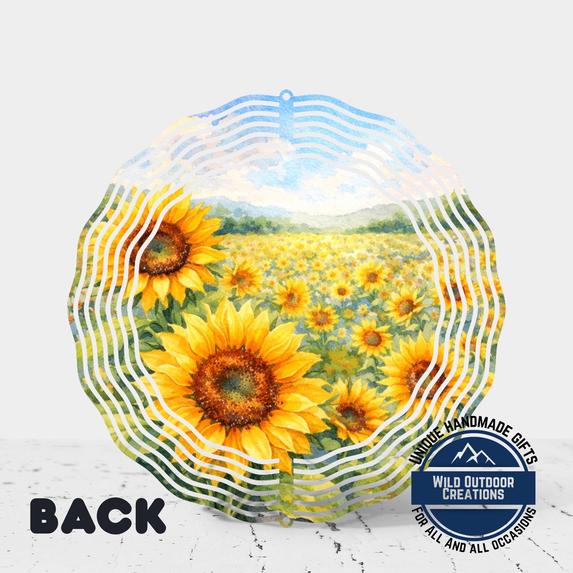 Sunflower Wind Spinner - Double Sided Aluminum Garden Spinner, 10 Inch Patio Hanging Decor - product dimensions and specif...