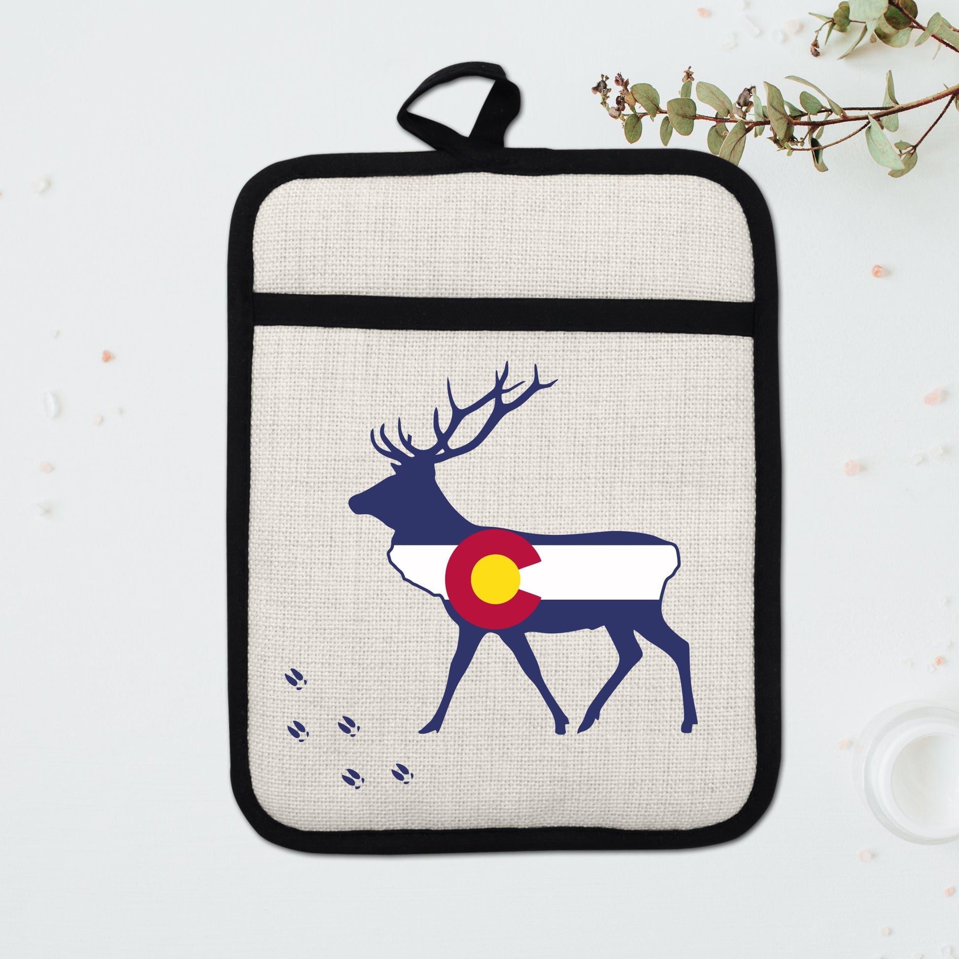 Elk Pot Holder - Colorado Linen With Silicone Back, Heat Resistant Trivet 9x7 Inches - additional product photo 15