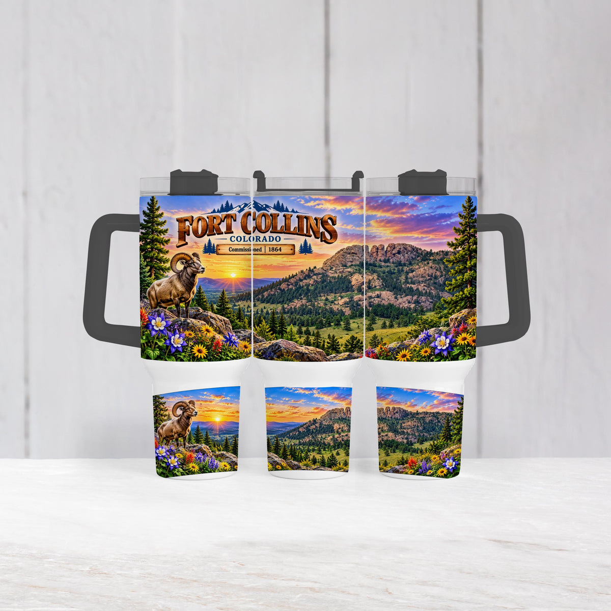 Fort Collins Tumbler, 40 Oz With Handle, Bighorn Sheep Gift