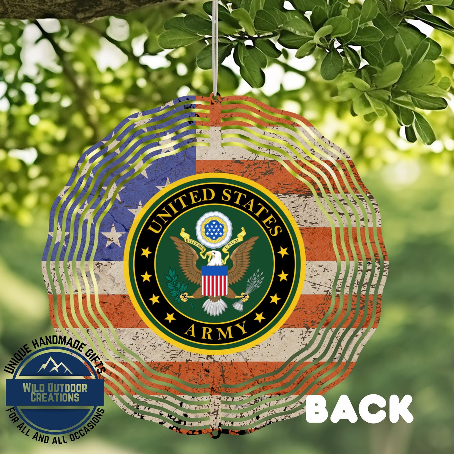 US Army Wind Spinner – Patriotic Outdoor Decor | Durable Aluminum Garden Art - close-up detail of design