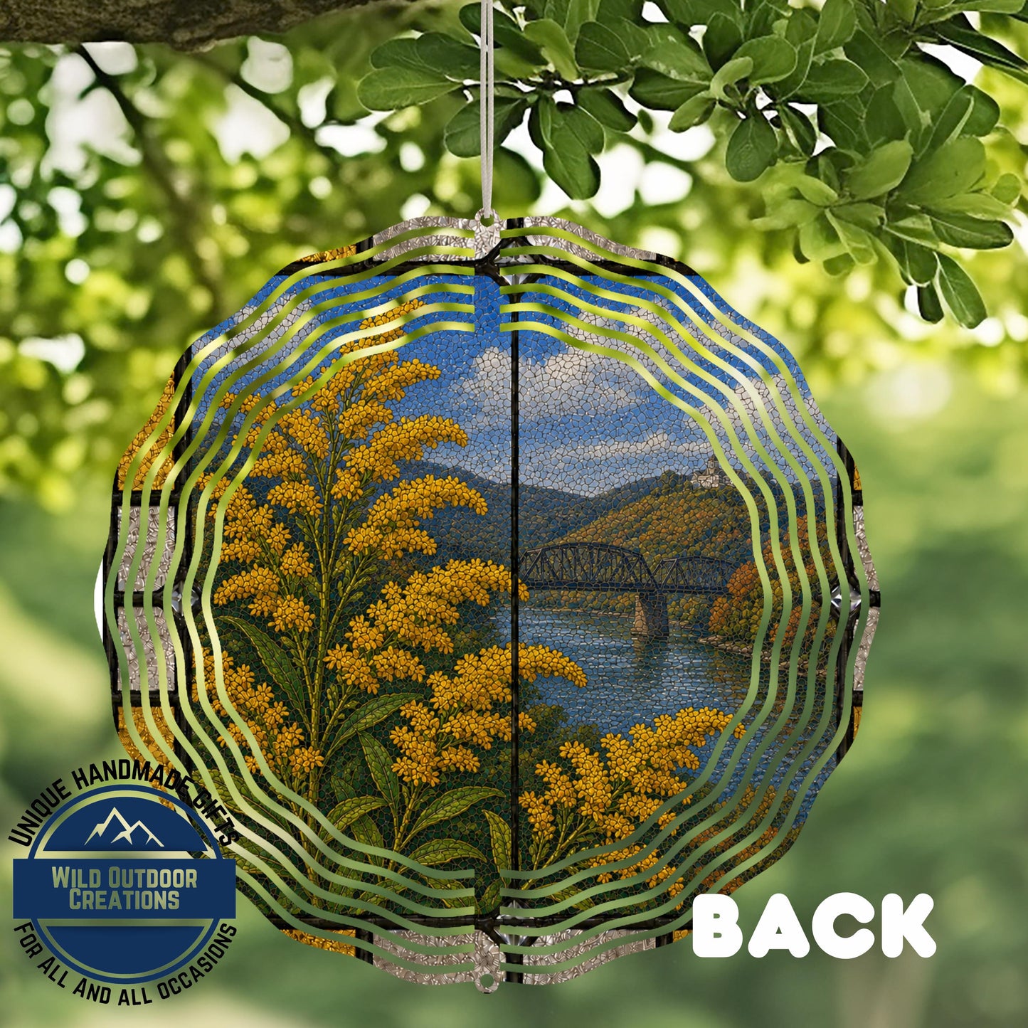 Goldenrod Wind Spinner - Kentucky State Flower Aluminum Garden Decor With Stained Glass Style