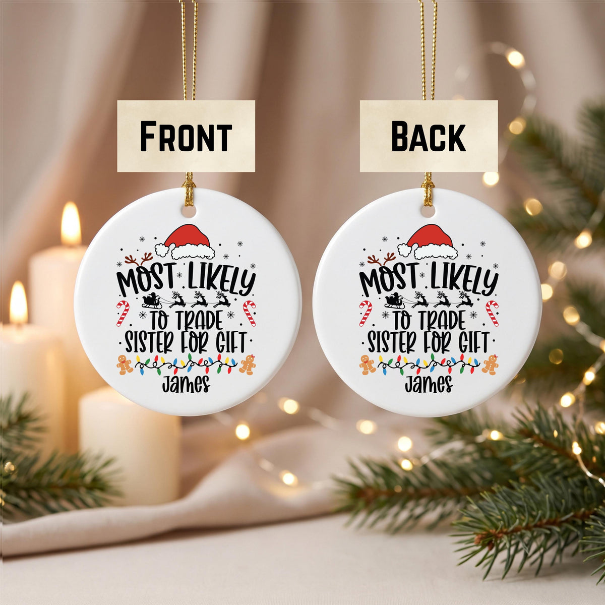 Funny Christmas Ornament, Trade Sister For Gift, Personalized Name