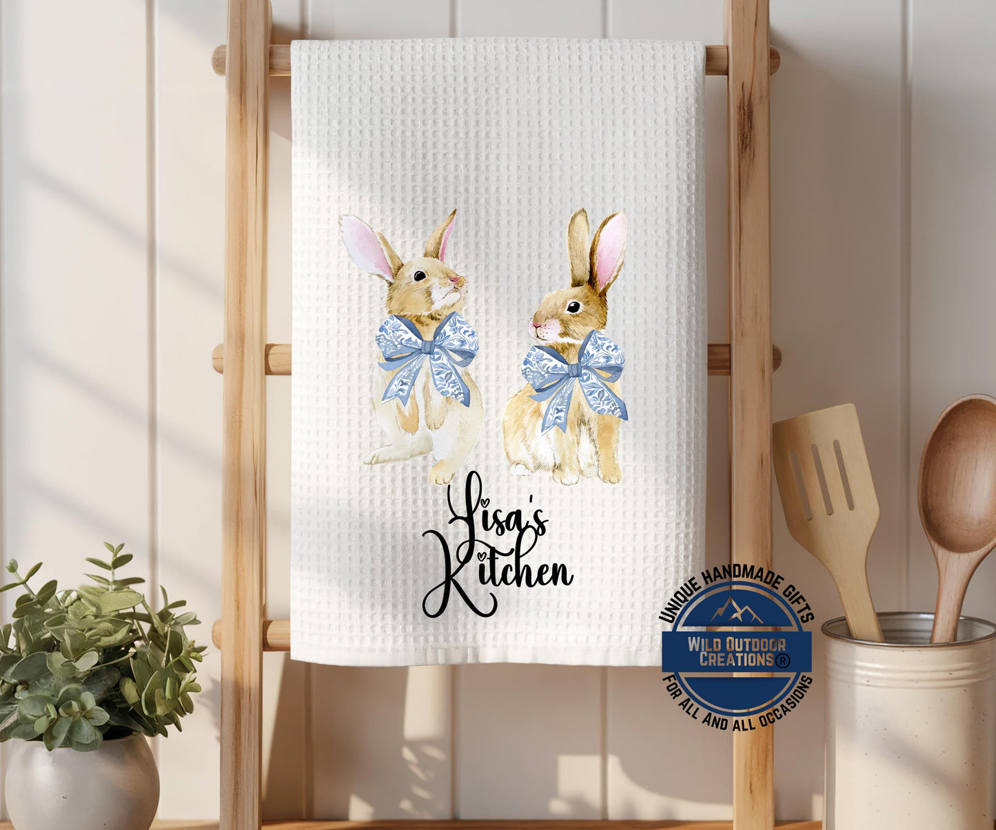 Personalized Easter Towel - Custom Kitchen Towel with Bunny Coquette Bow Design - additional product photo 16