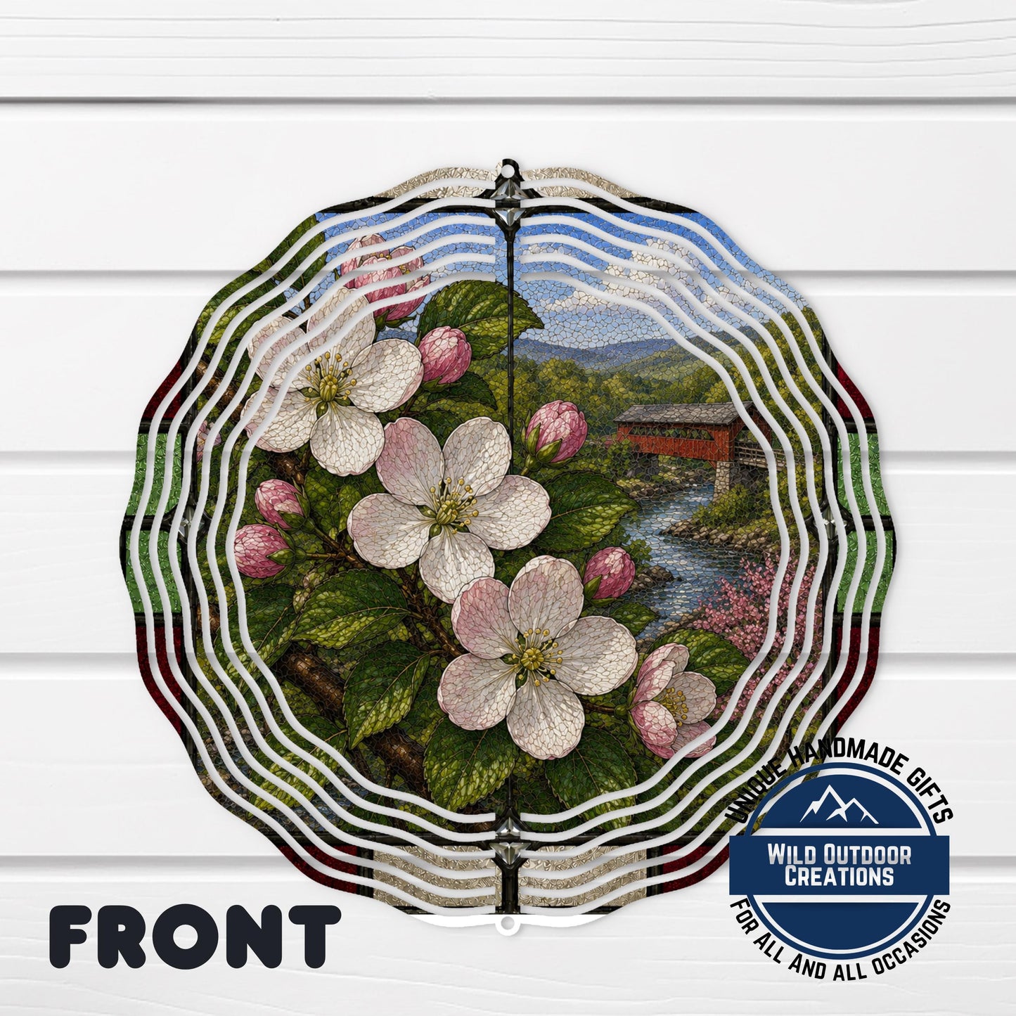 Apple Blossom Wind Spinner – Arkansas State Flower Stained Glass Decor