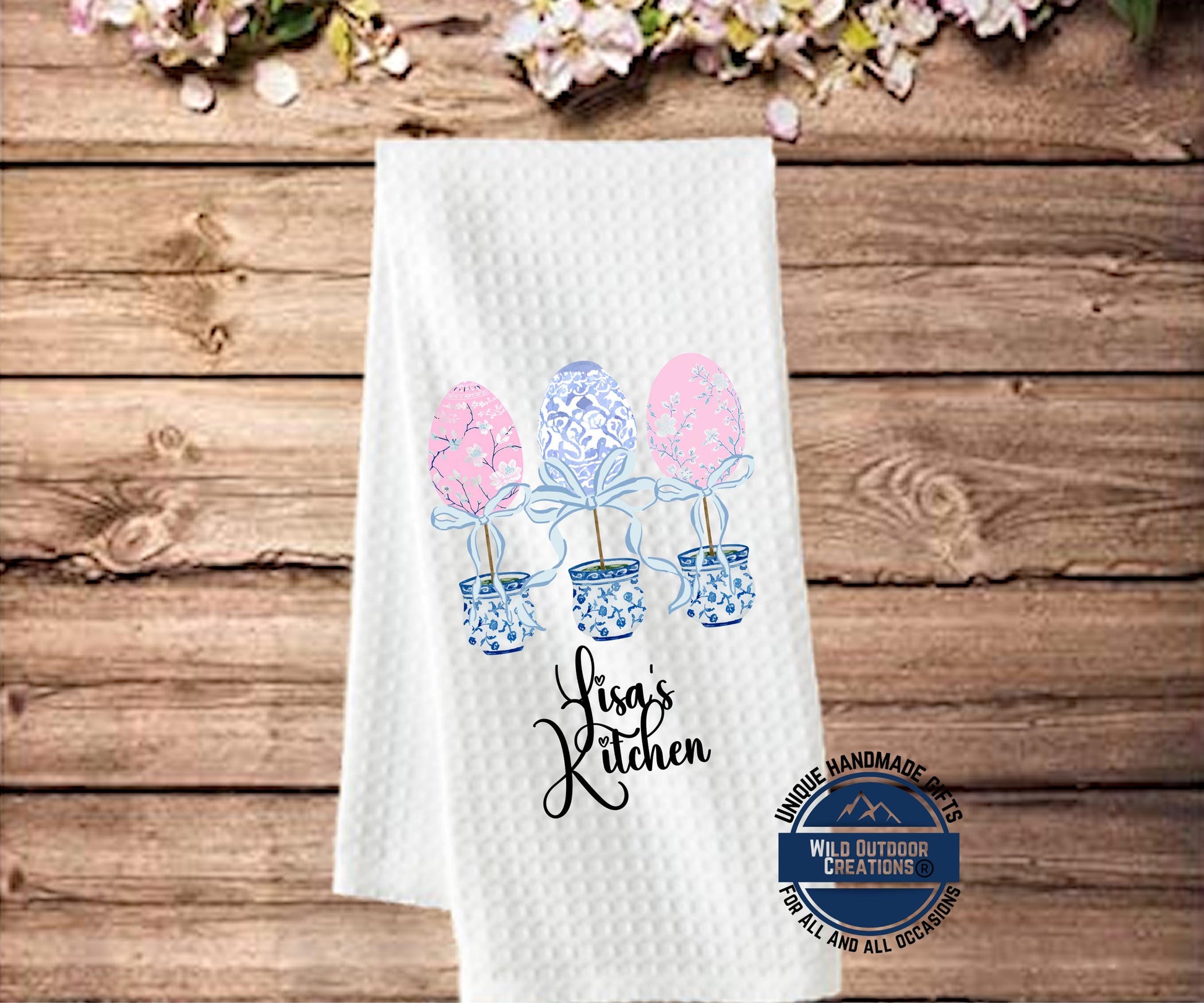 Personalized Kitchen Towel – Easter Egg Topiary Waffle Weave, Custom Name Gift - additional product photo 13