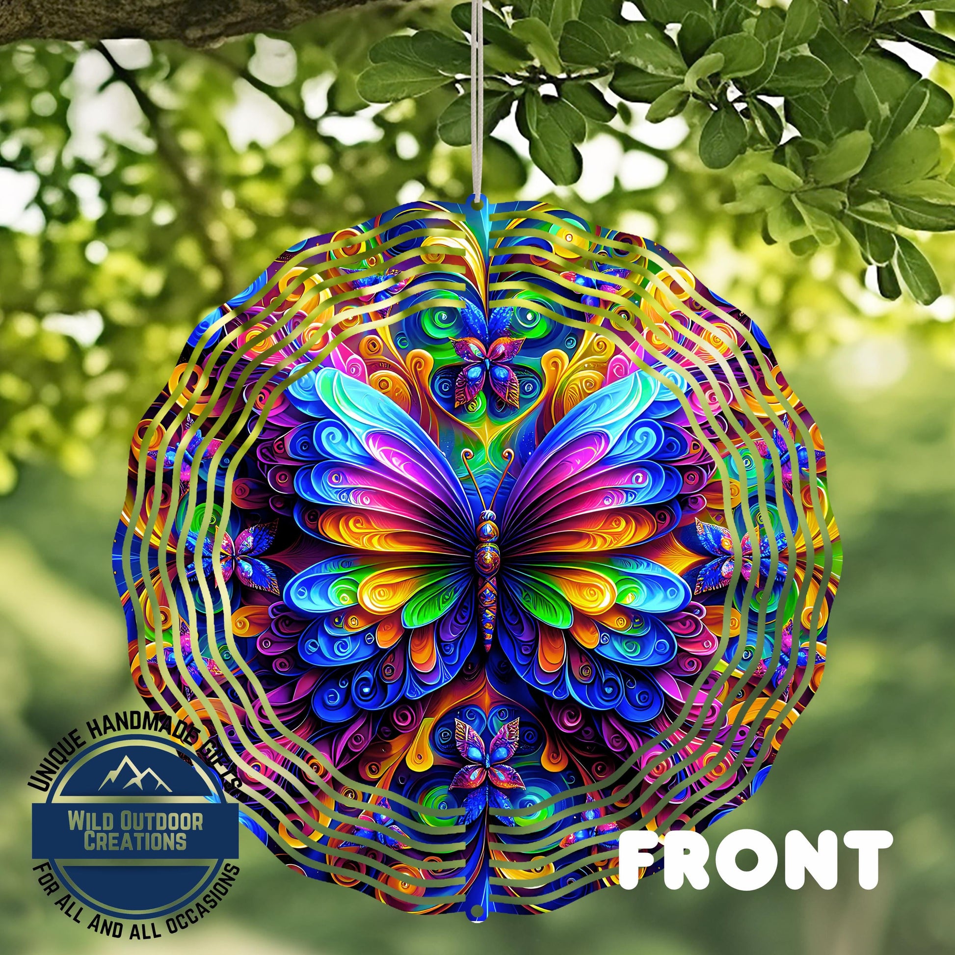 Neon Butterfly Wind Spinner - 10 Inch Rainbow Aluminum Garden Art with 360 Swivel Hook - additional angle