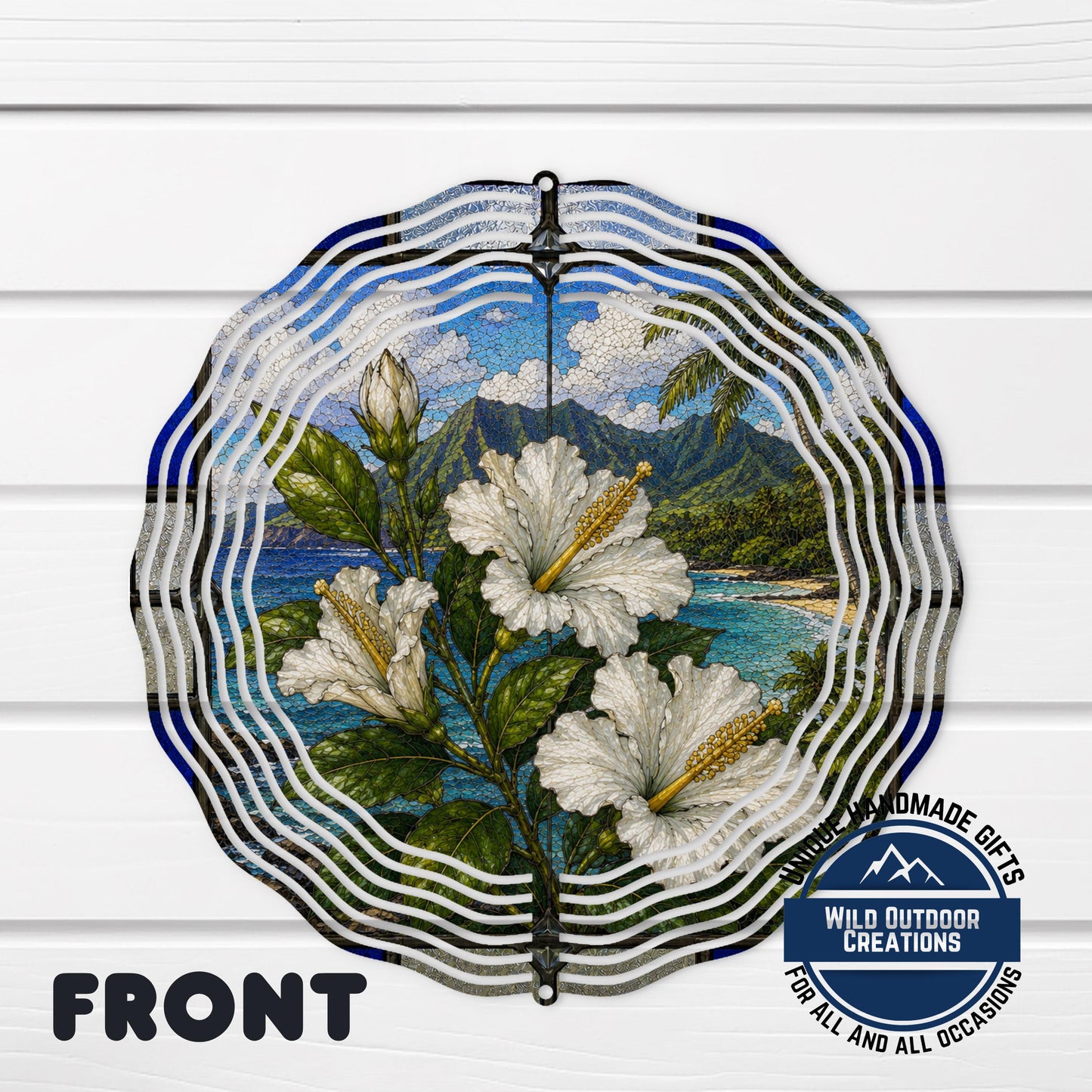 Hibiscus Wind Spinner Hawaii State Flower Pua Aloalo Stained Glass Style Garden Aluminum Decor