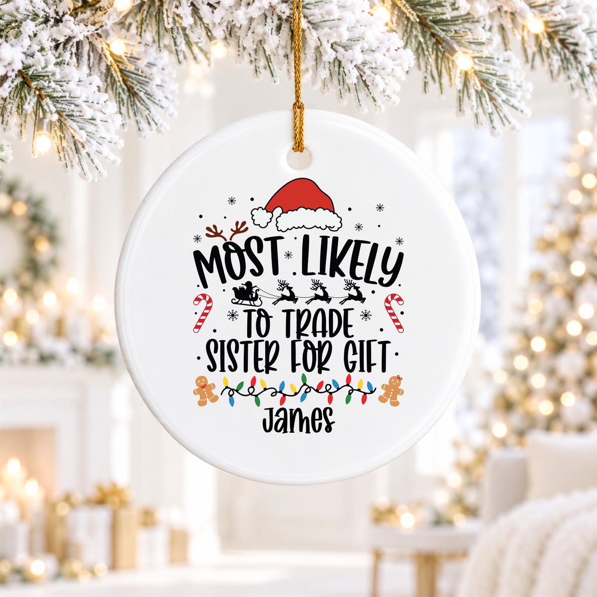 Funny Christmas Ornament, Trade Sister For Gift, Personalized Name