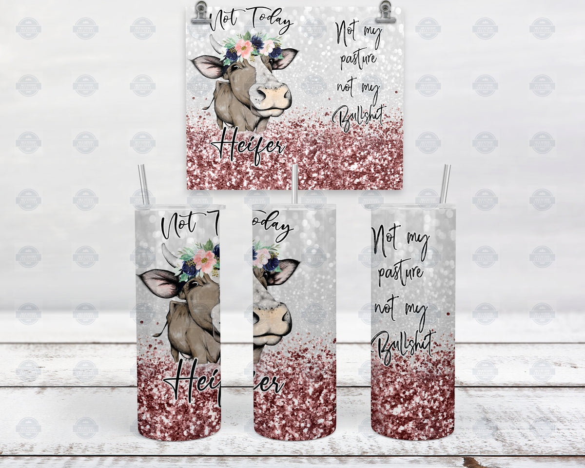 Cow Tumbler, Not Today Heifer, Stainless Steel 20Oz, Clear Lid
