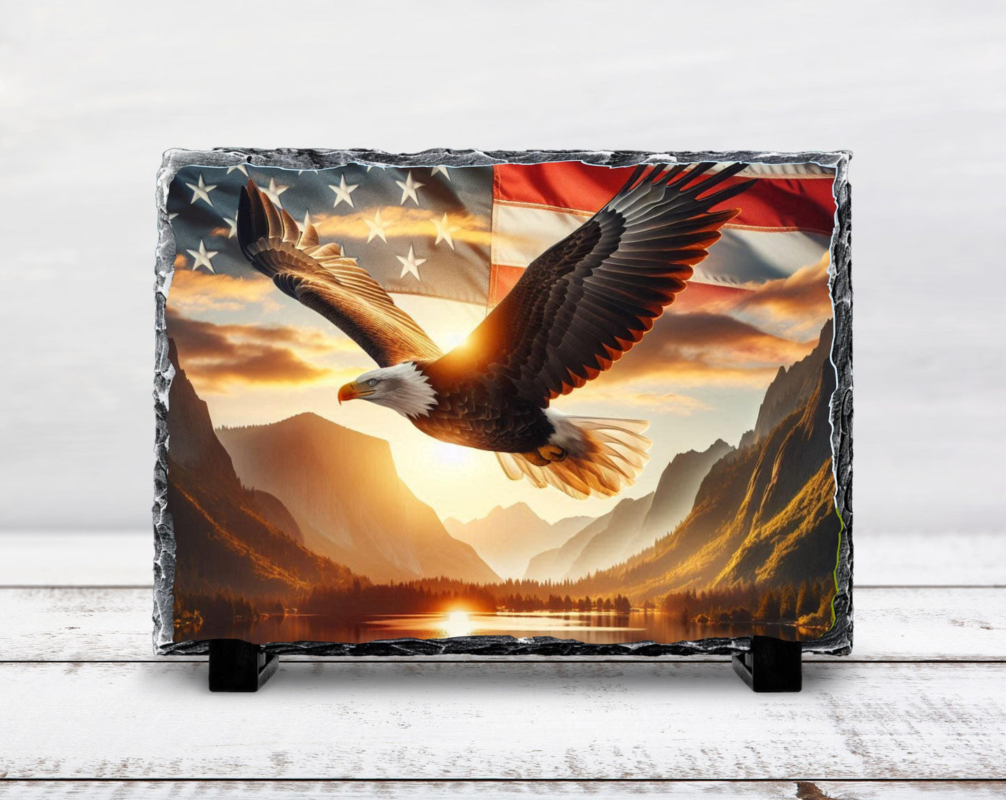 Patriotic Slate Sign - Bald Eagle Decor with American Flag Art, Rustic Slate Sign - packaging and presentation