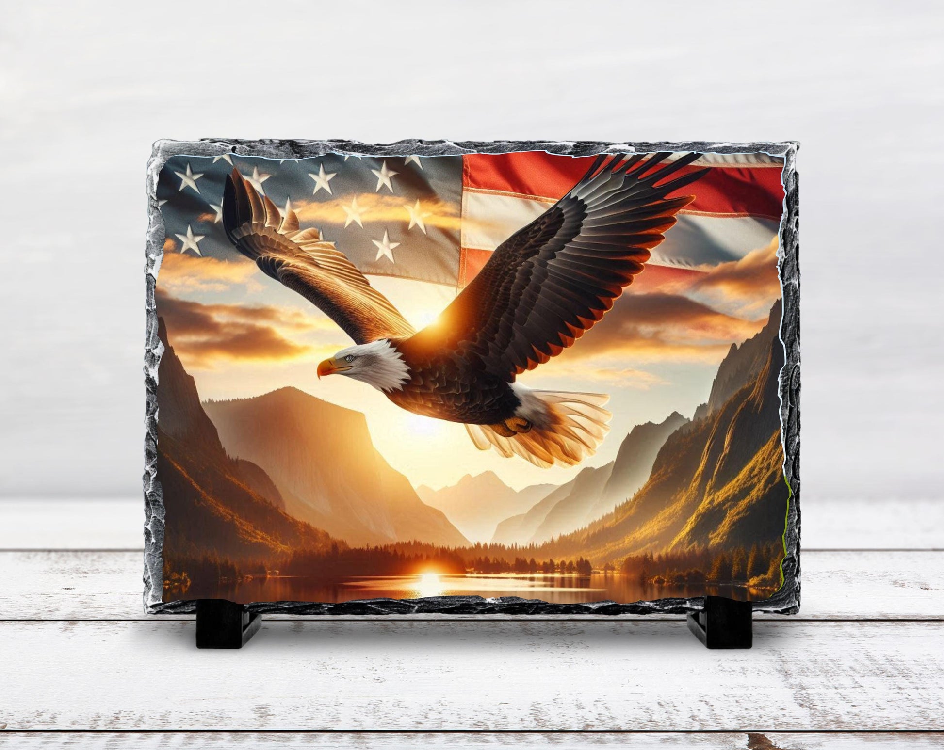 Patriotic Slate Sign - Bald Eagle Decor with American Flag Art, Rustic Slate Sign - packaging and presentation
