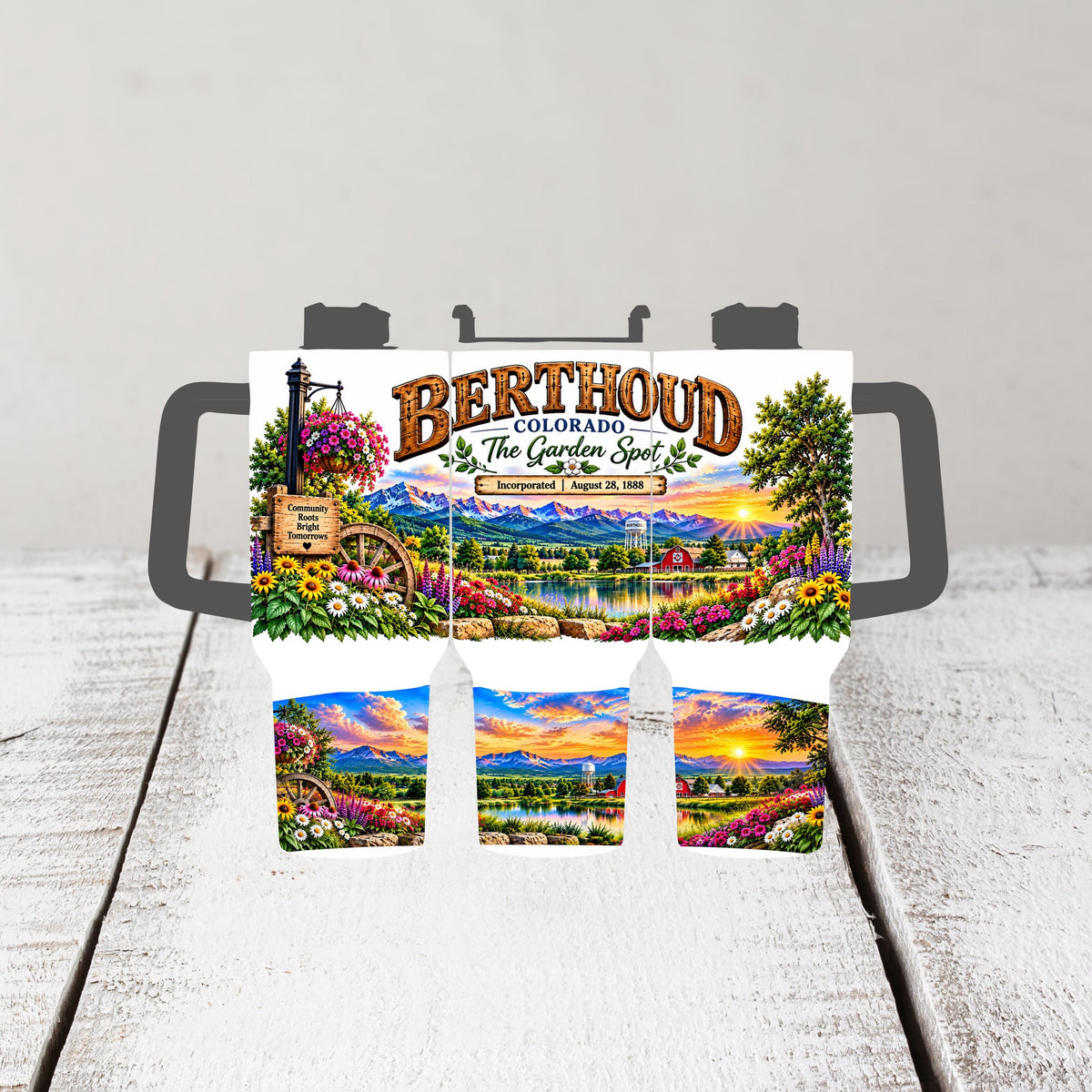 Berthoud Colorado Tumbler, 40 Oz Handle Cup, Garden Spot Gift