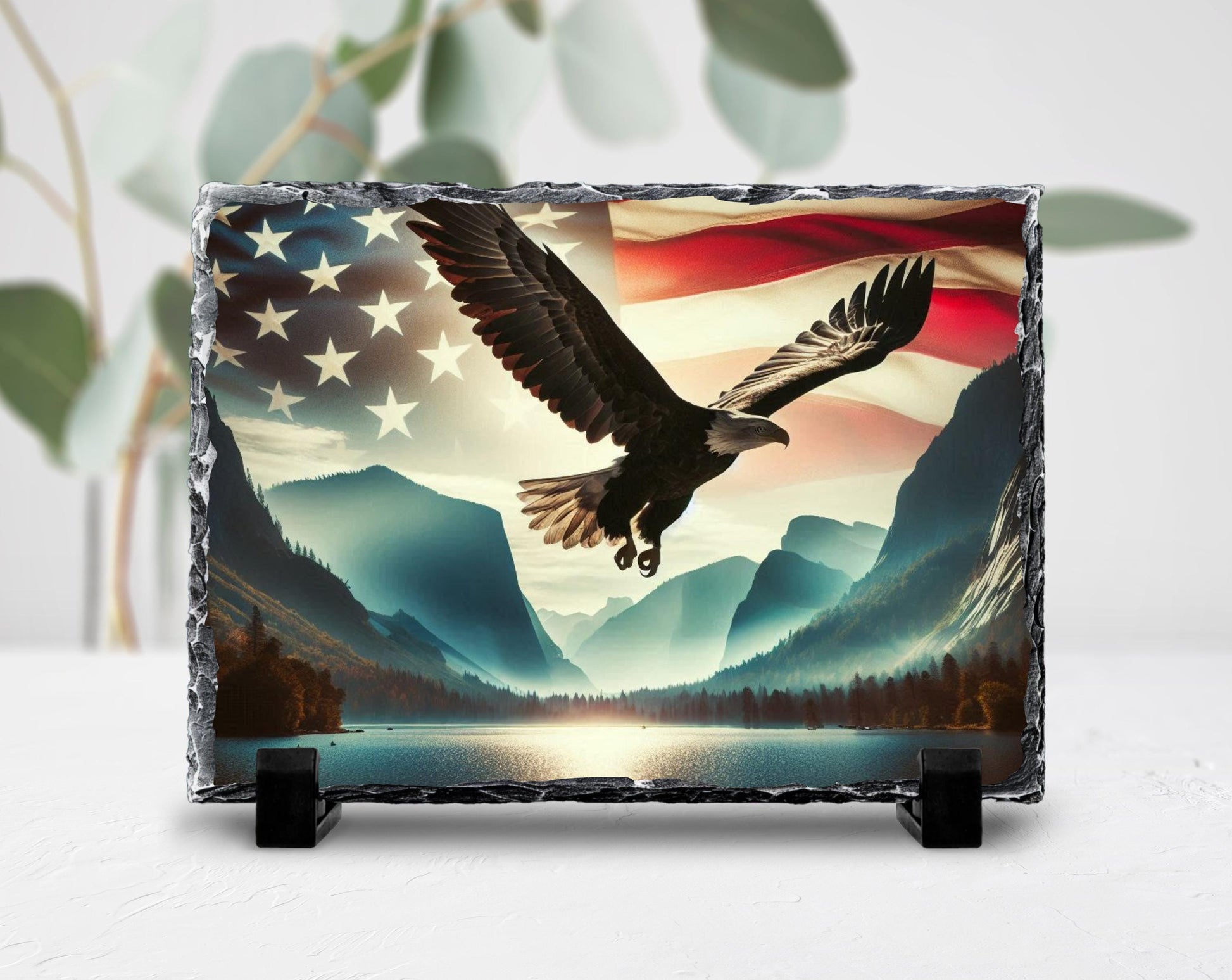 Bald Eagle Slate Sign – American Flag Art | Rustic Americana Style Decor - additional angle