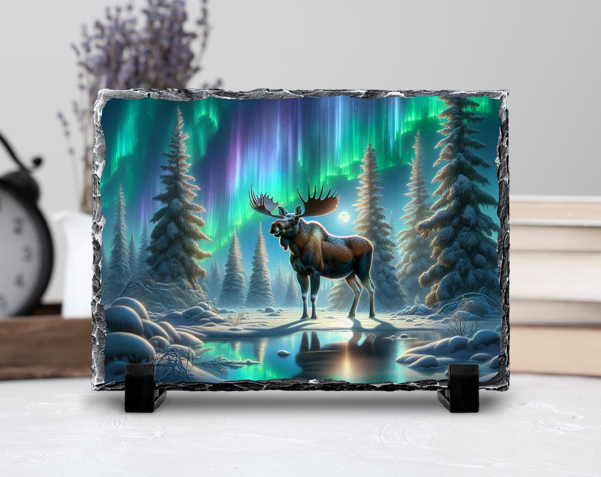 Moose Slate Plaque – Northern Lights Art | Rustic Cabin Decor, Wildlife Wall Art - product dimensions and specifications