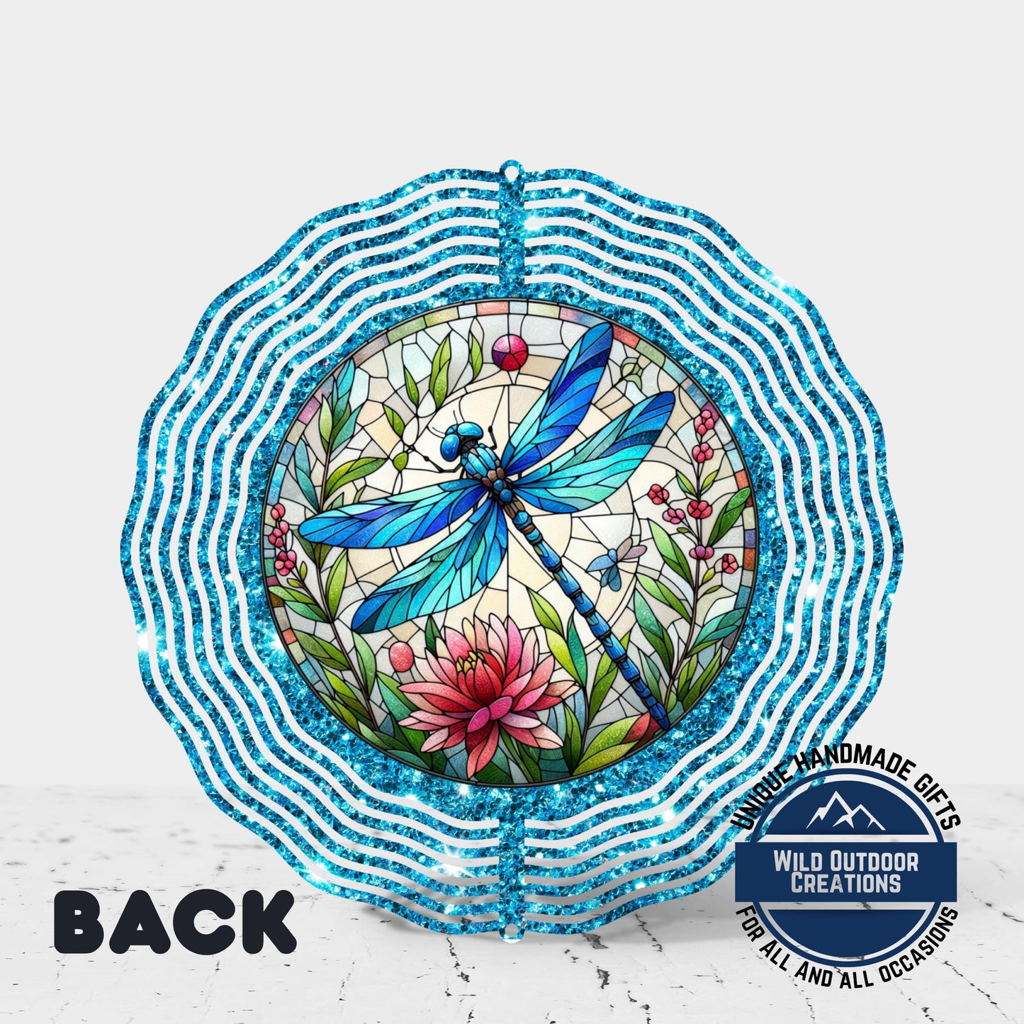 Dragonfly Wind Spinner - Vibrant Faux Glitter Stained Glass Garden Decor - additional product photo 12