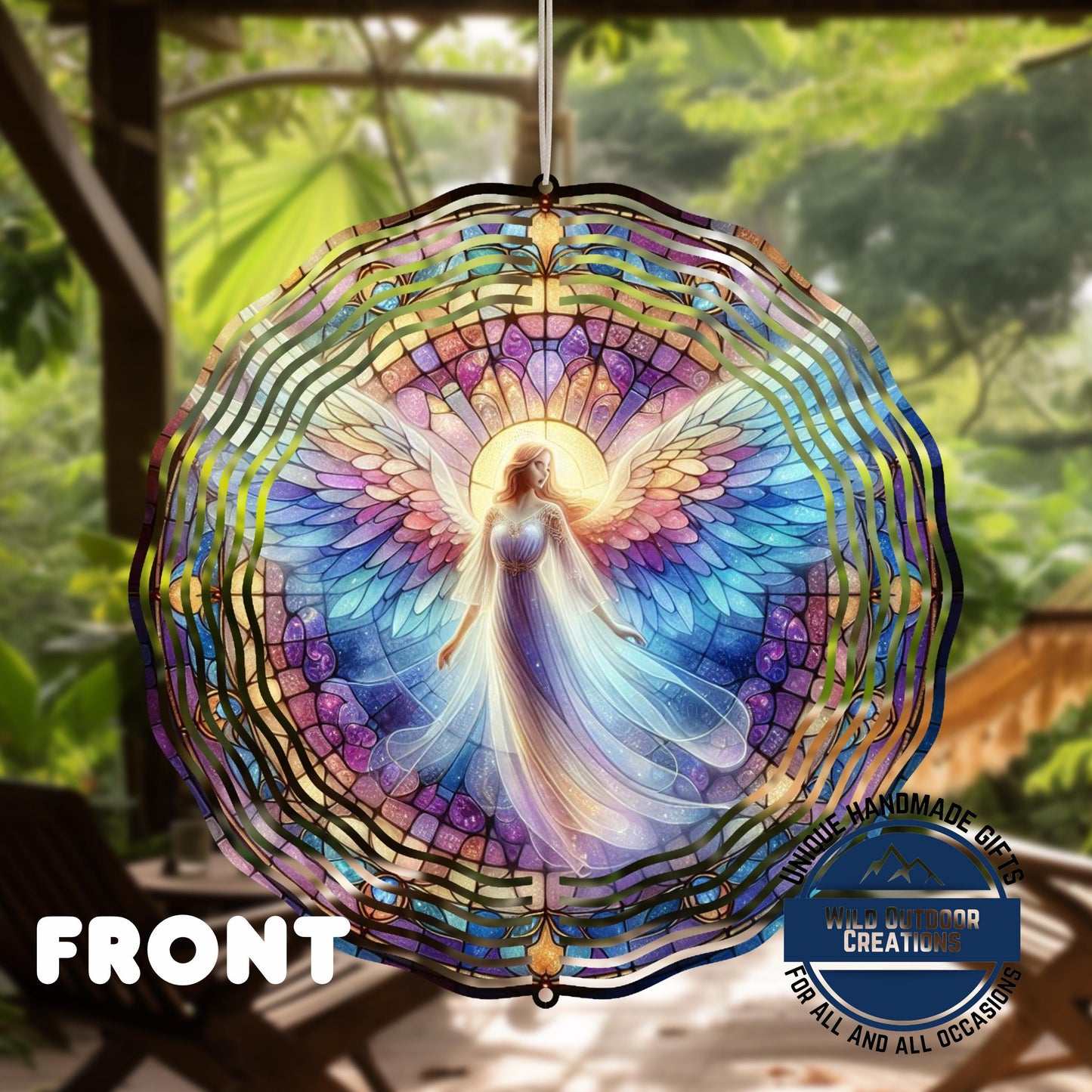 Angel Wind Spinner – Pastel Garden Decor | Unique Mother's Day Gift, Outdoor Art - shown spinning in outdoor garden setting