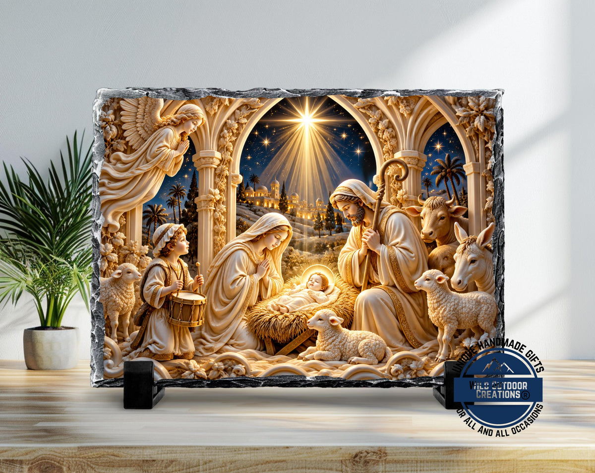 Nativity Scene Plaque, Holy Family Slate Decor, Jesus Manger Gift