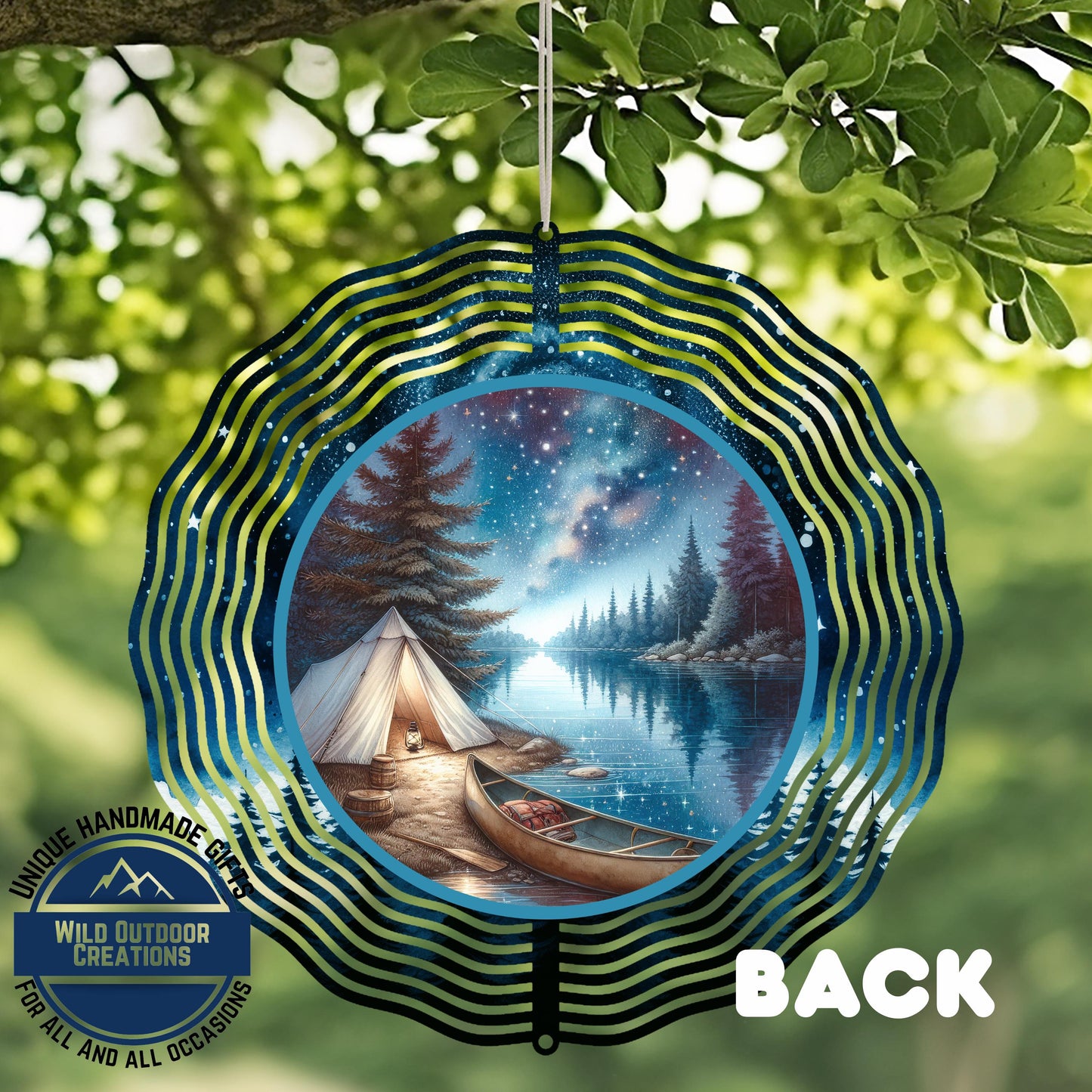 Camping Wind Spinner - Double Sided River Scene, 10 Inch Aluminum Garden Art - alternate view