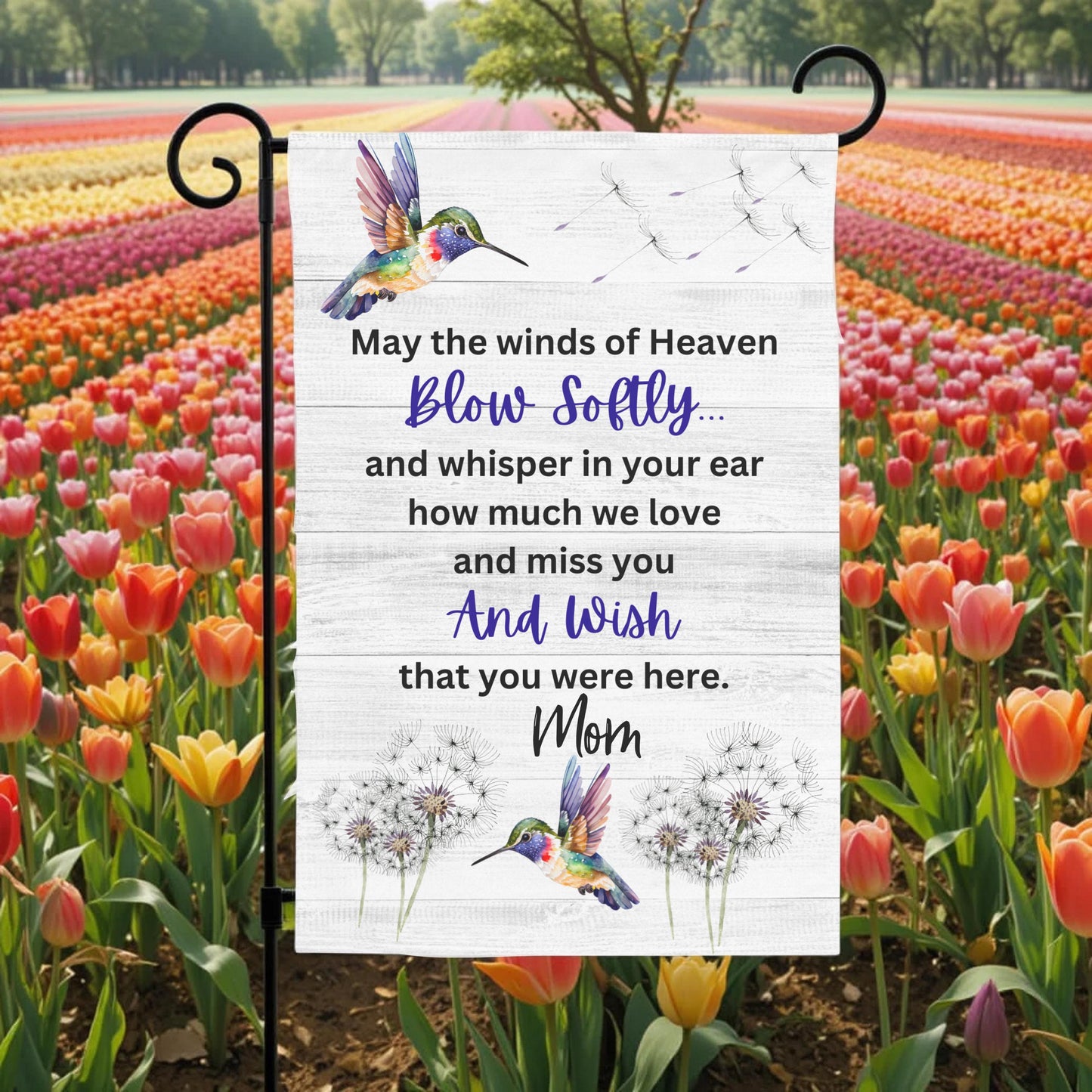 Personalized Garden Flag – Hummingbird Memorial Double Sided 12x18 UV Protected - size reference