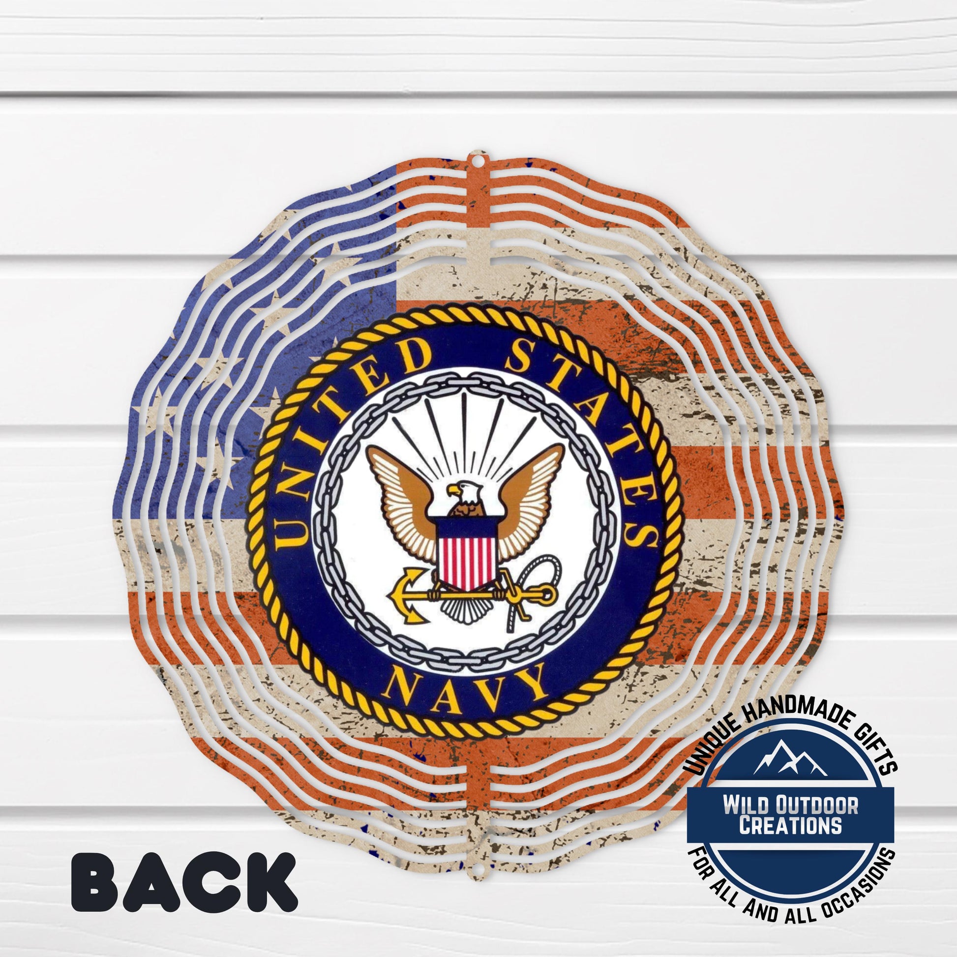 Navy Veteran Wind Spinner – Patriotic Garden Decor | Durable Aluminum, 10-Inch - scale and size reference
