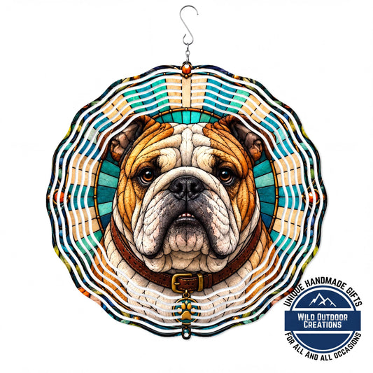 English Bulldog Wind Spinner Mosaic Art Dog Lover Gift Garden Yard Decor