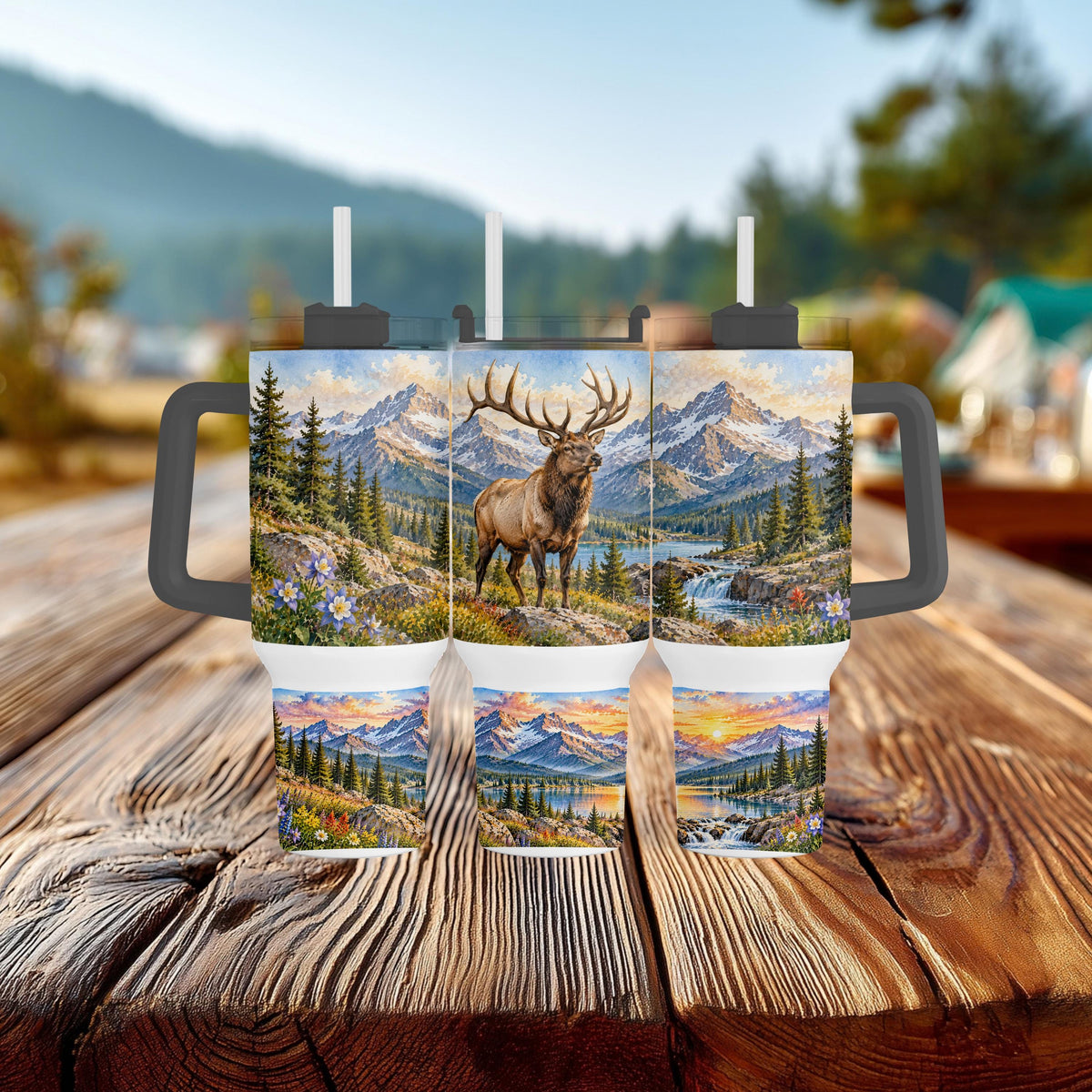 Bull Elk Tumbler, 40 Oz With Handle | Rocky Mountain Wildlife Cup