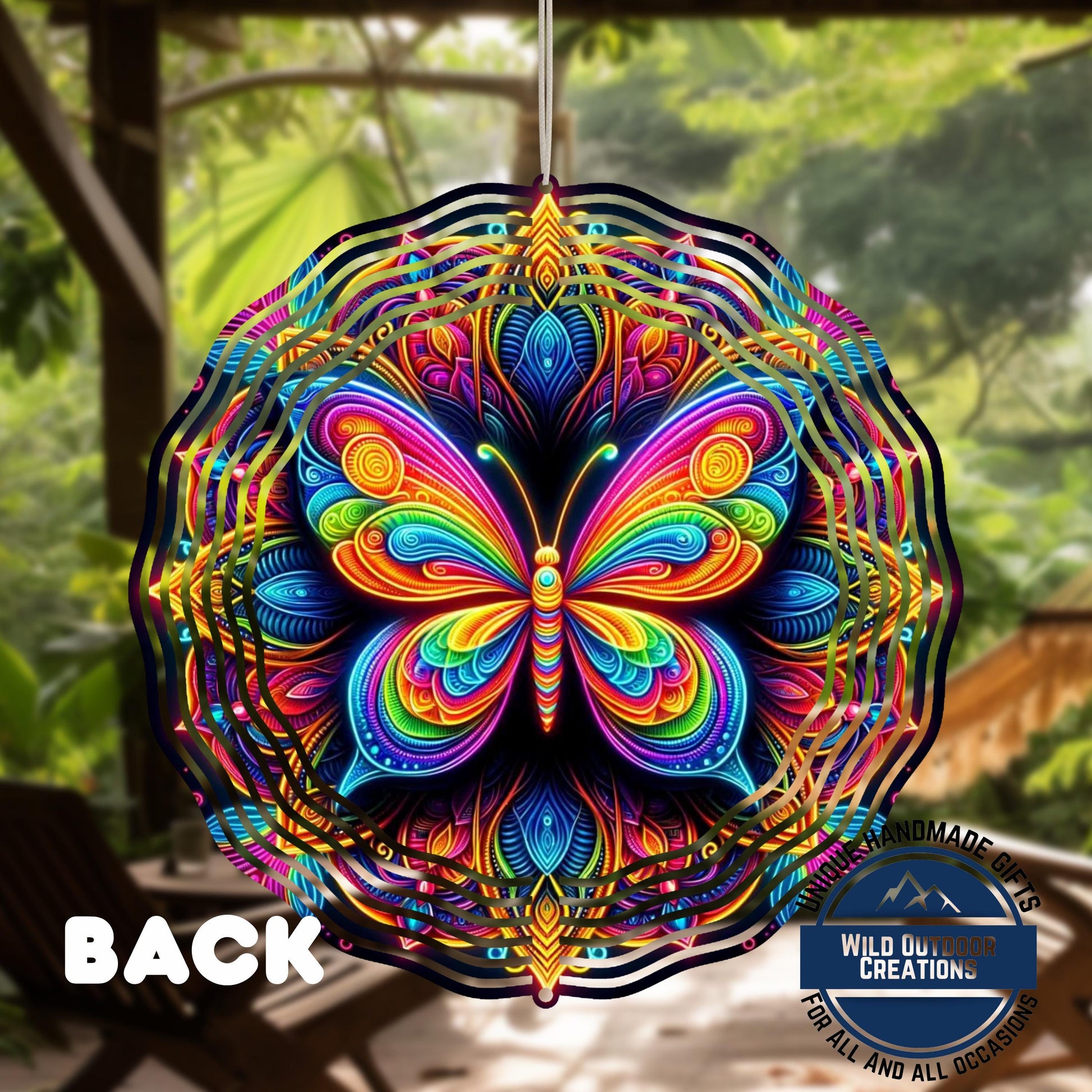 Butterfly Wind Spinner - Neon Rainbow Outdoor Garden Decor with 360° Swivel Hook - product dimensions and specifications