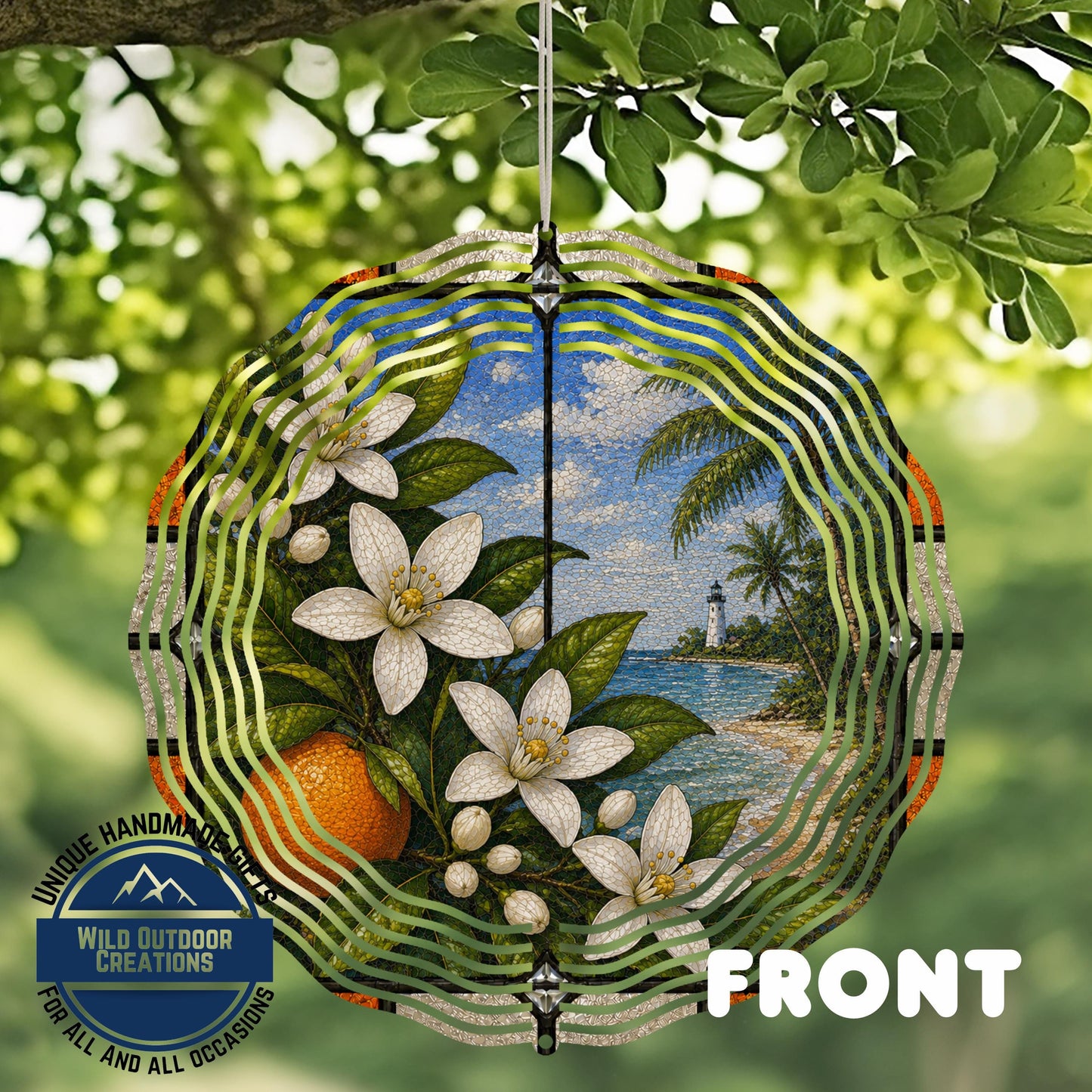 Orange Blossom Wind Spinner - Florida State Flower Aluminum Outdoor Garden Decor