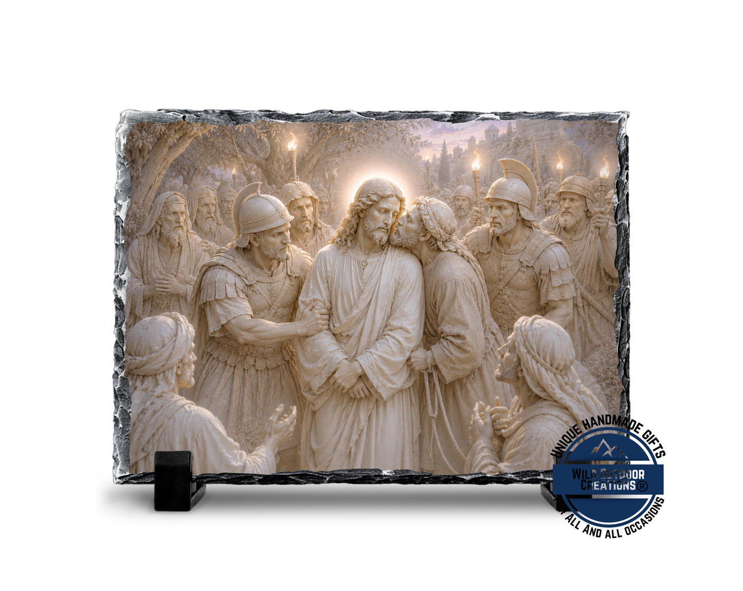 Betrayal of Jesus Slate Plaque, Judas Kiss Religious Wall Decor, Christian Easter Gift
