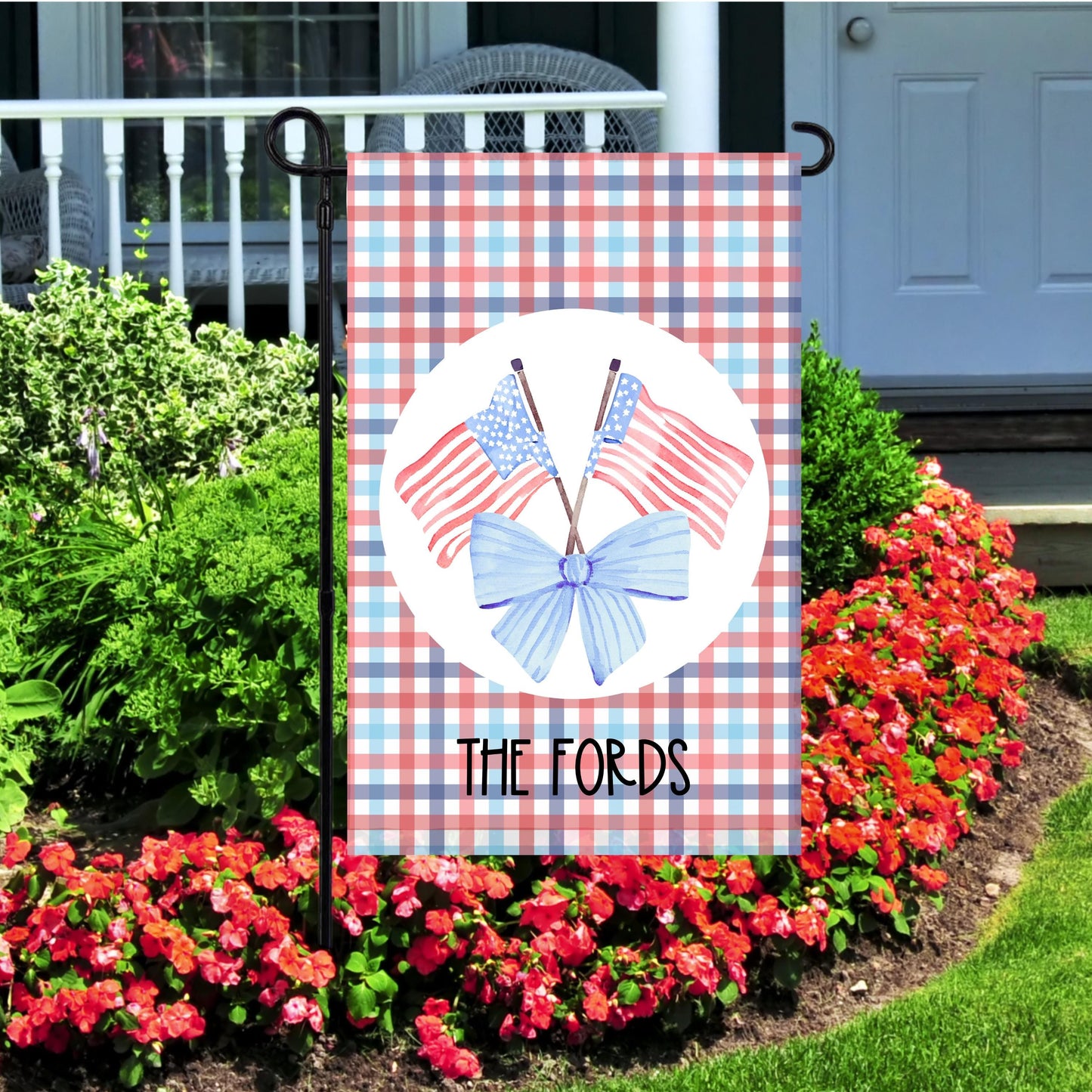 Patriotic Garden Flag with Personalized Touch, Custom Garden Flag with American Flag Design, New Home Housewarming Gift, Fourth of July Flag