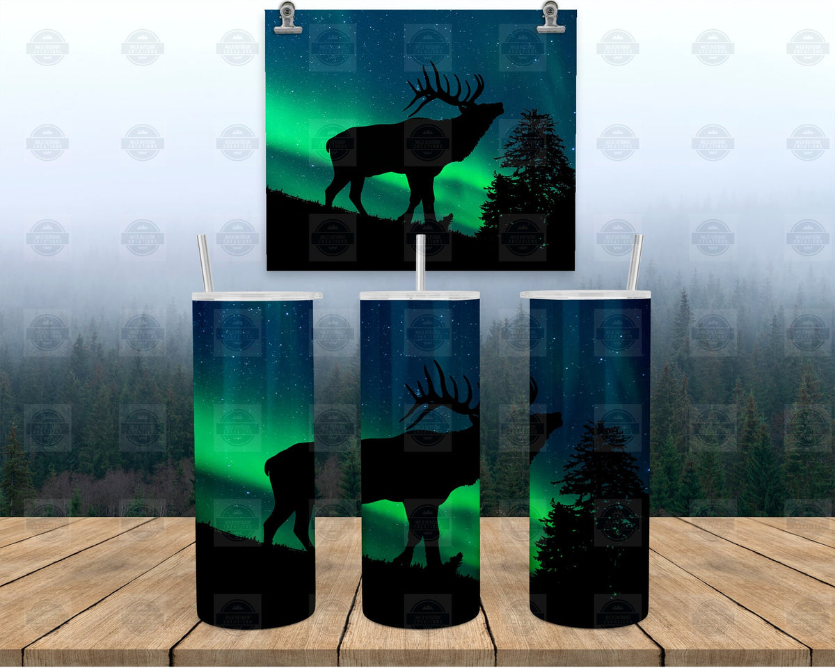 Stainless Steel Tumbler, Elk Aurora Borealis 20Oz, Clear Lid