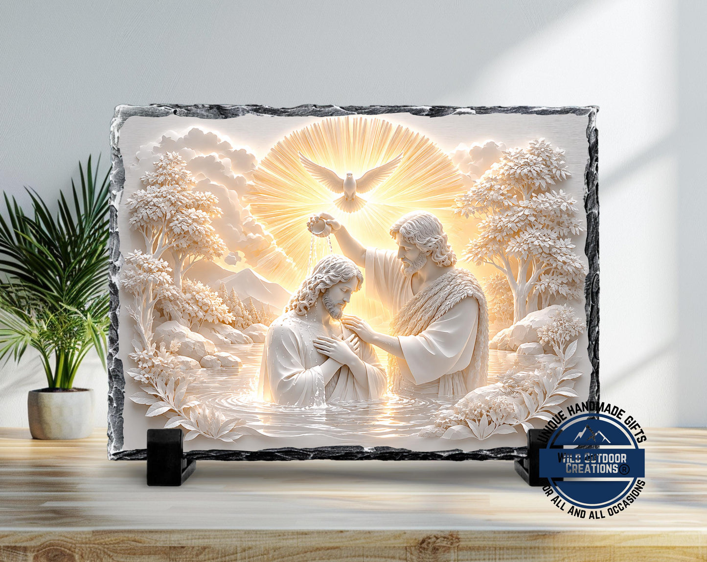 Holy Spirit Dove Baptism Slate Plaque, Jesus John Baptist Religious Decor, Confirmation Gift