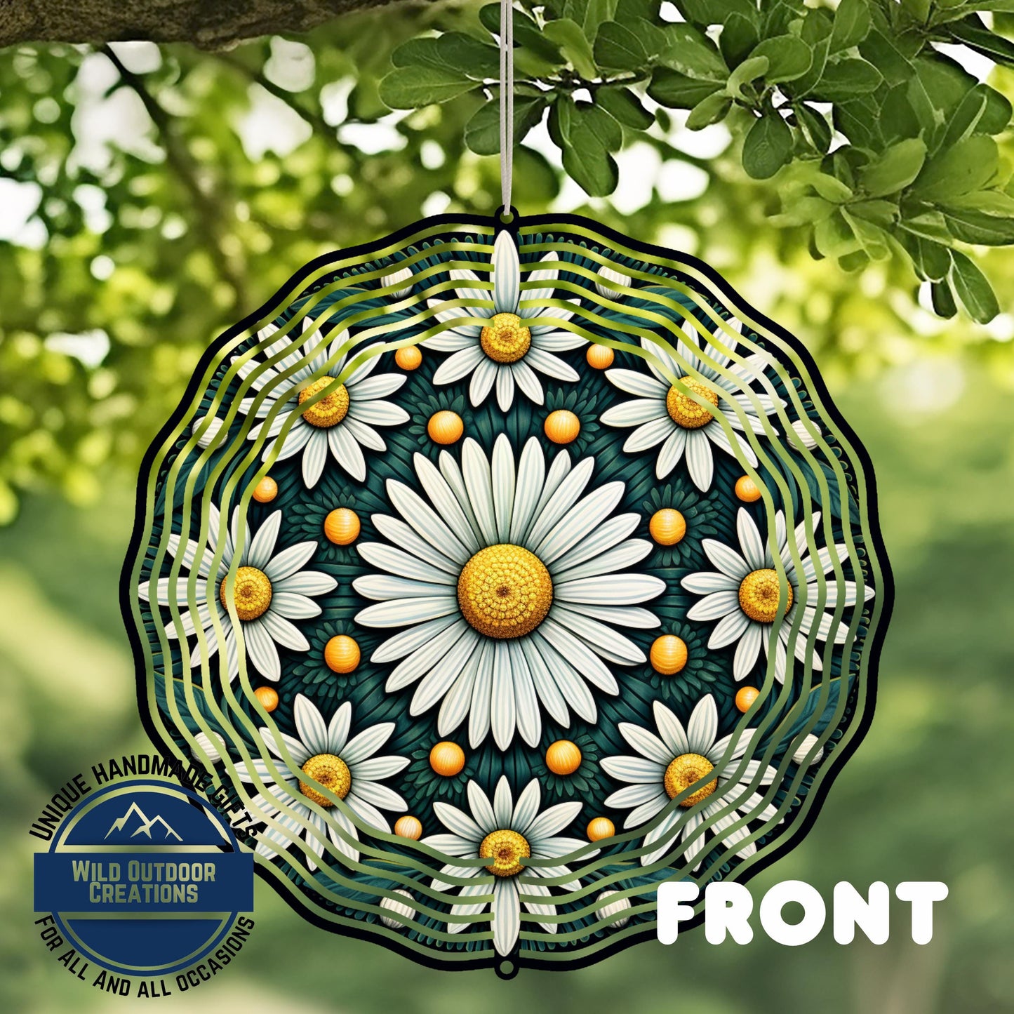 White Daisy Wind Spinner – 10 Inch Double Sided Aluminum Garden Decor - additional angle