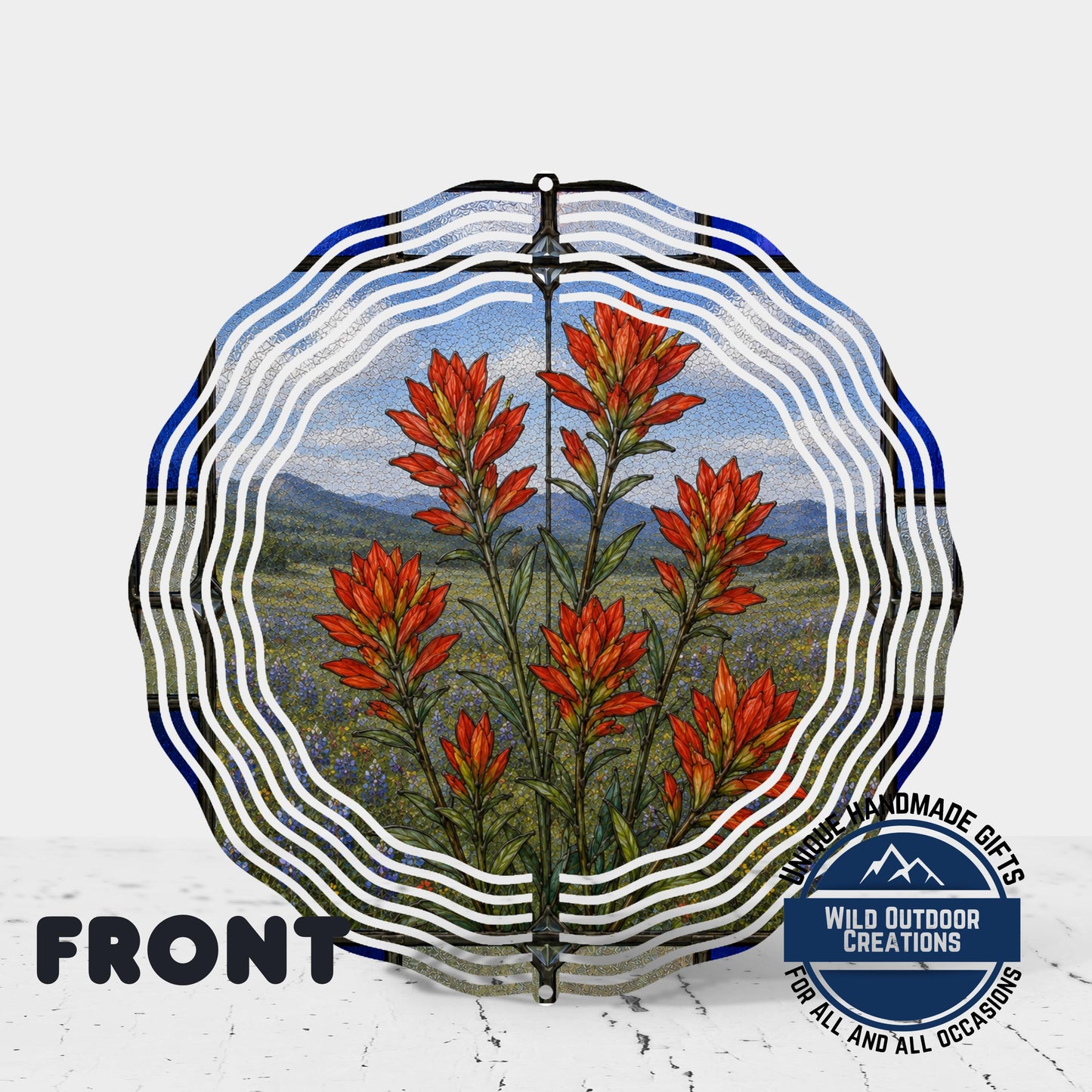 Indian Paintbrush Wind Spinner Wyoming State Flower Stained Glass Garden Aluminum Decor